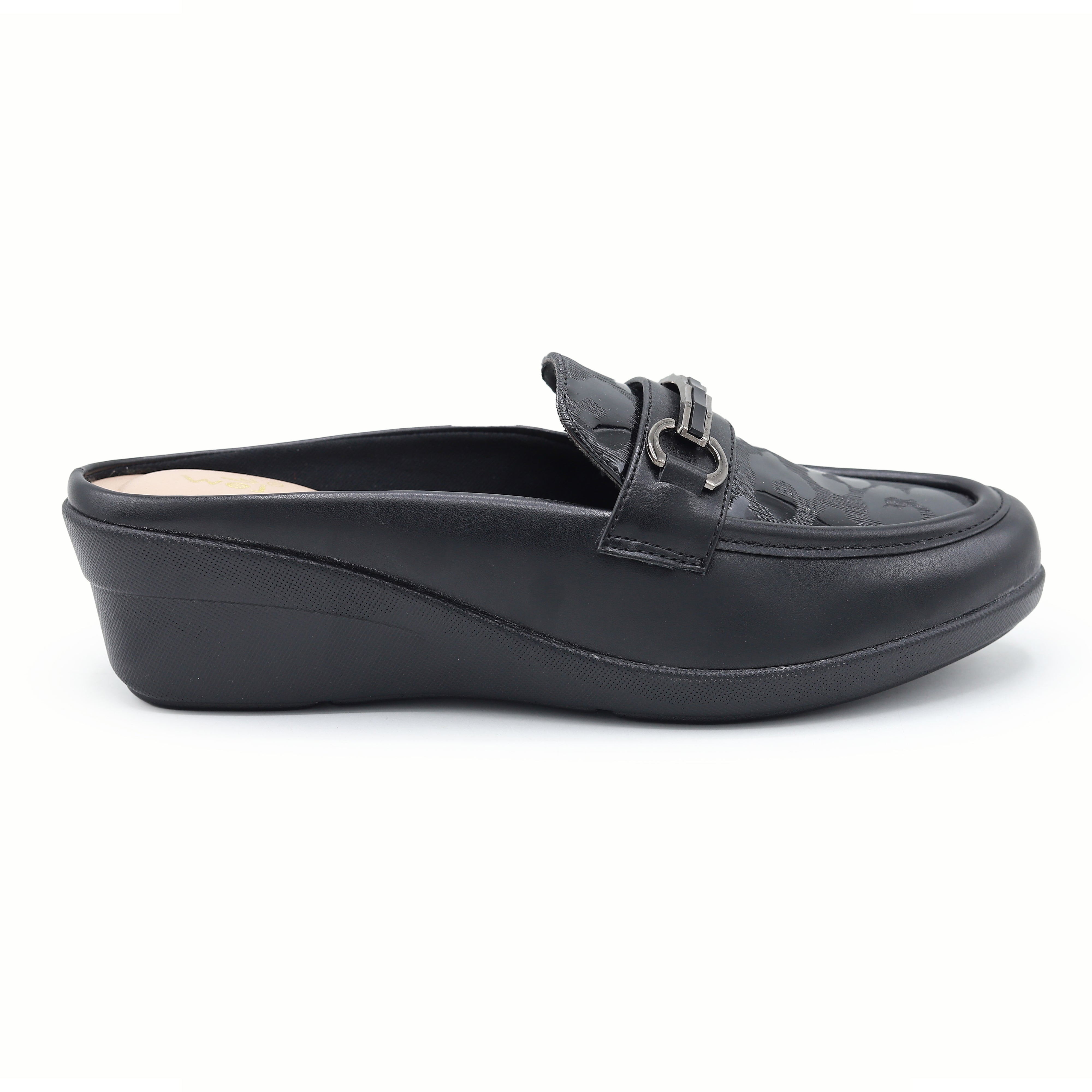Black Leopard Wedge Half Shoes - 8007239