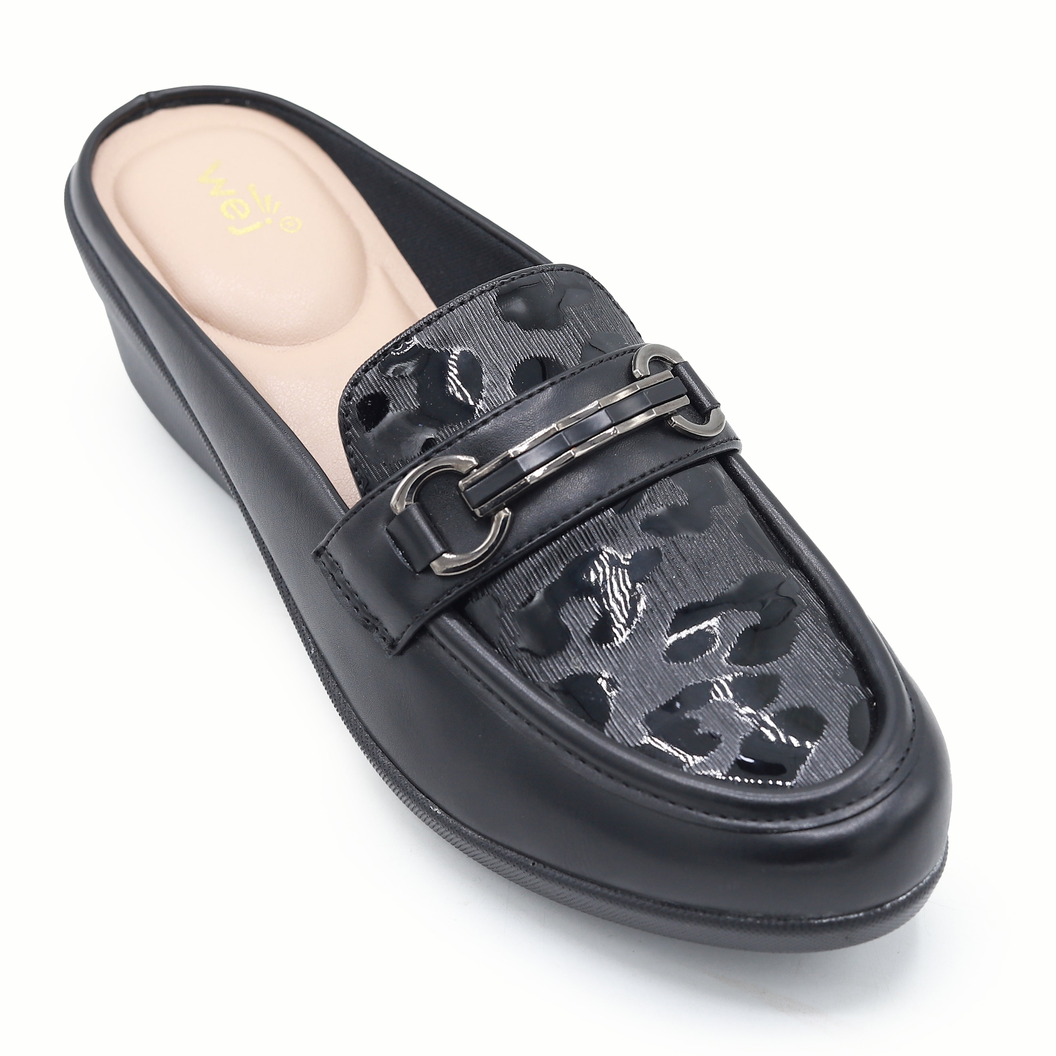Black Leopard Wedge Half Shoes - 8007239