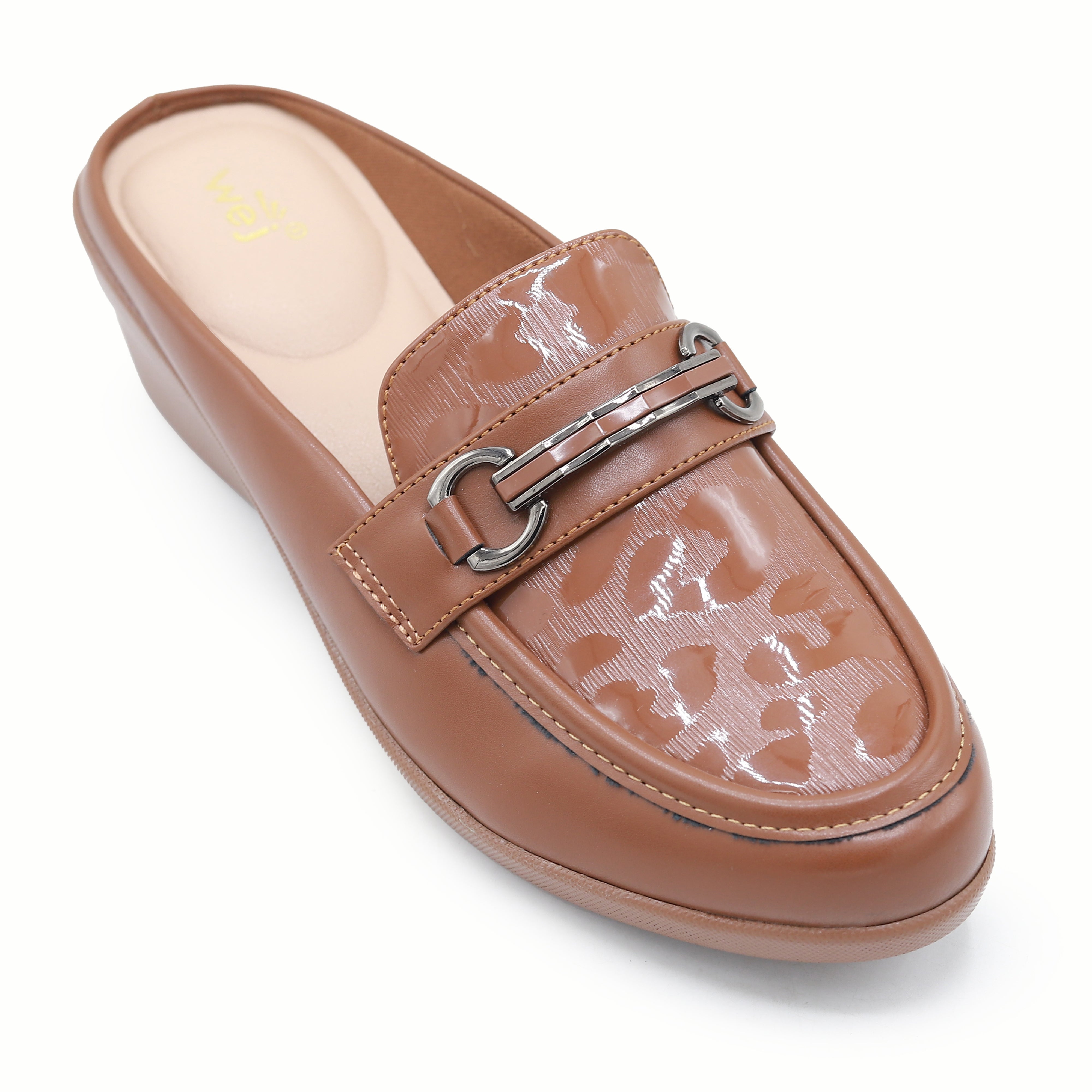 Coffee Textured Wedge Half Shoes - 8007239