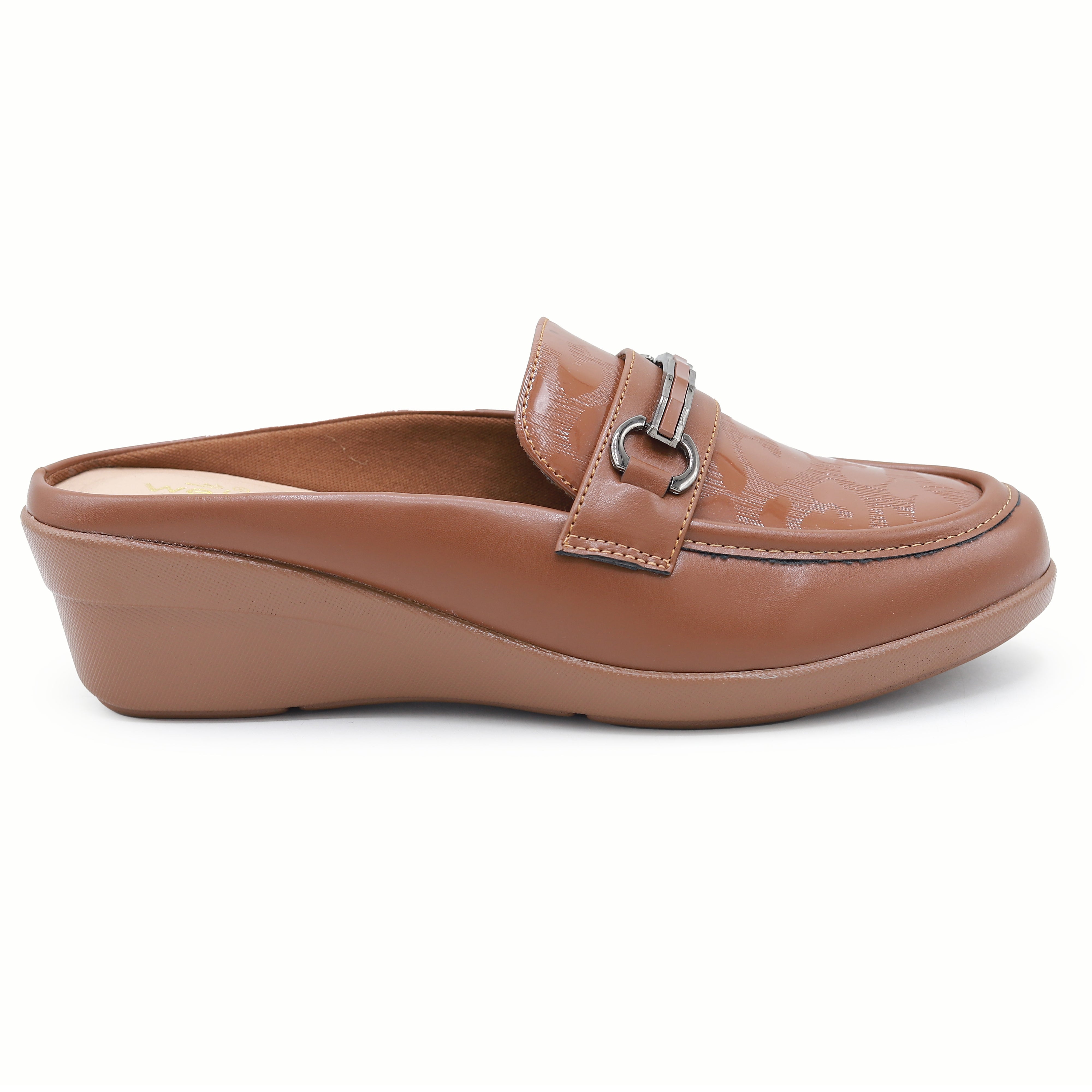 Coffee Textured Wedge Half Shoes - 8007239