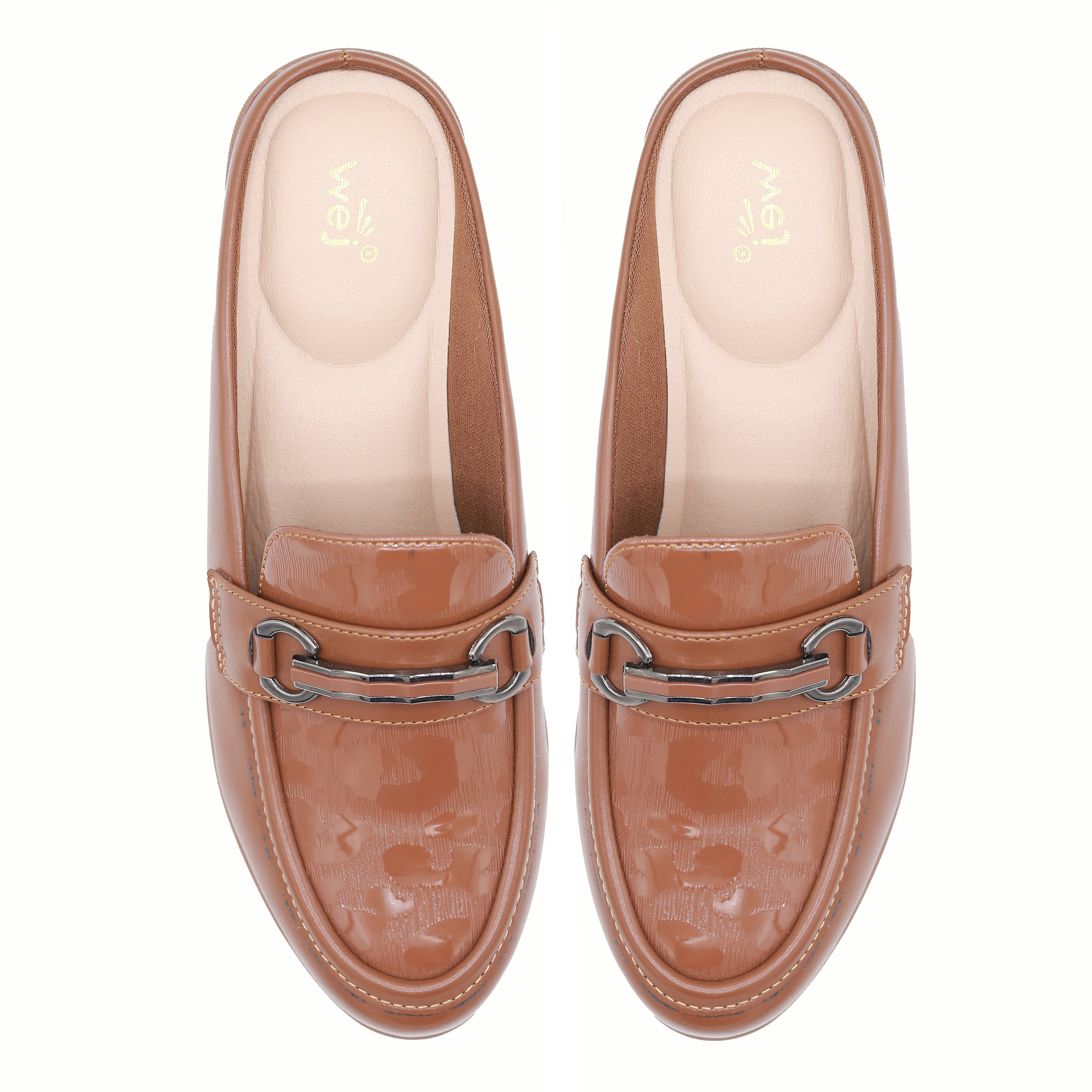 Coffee Textured Wedge Half Shoes - 8007239