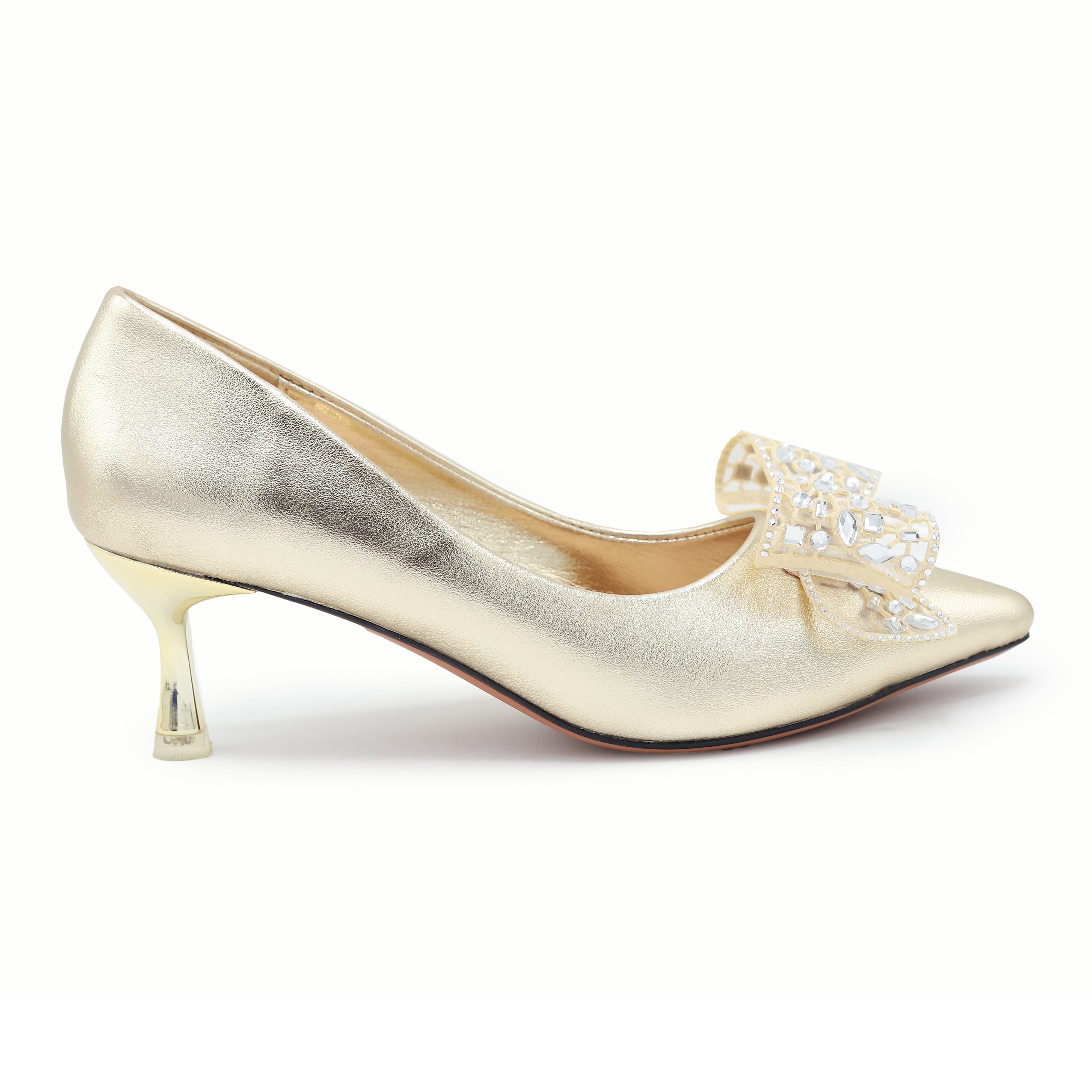 Gold Embellished Kitten Heels - 8108161