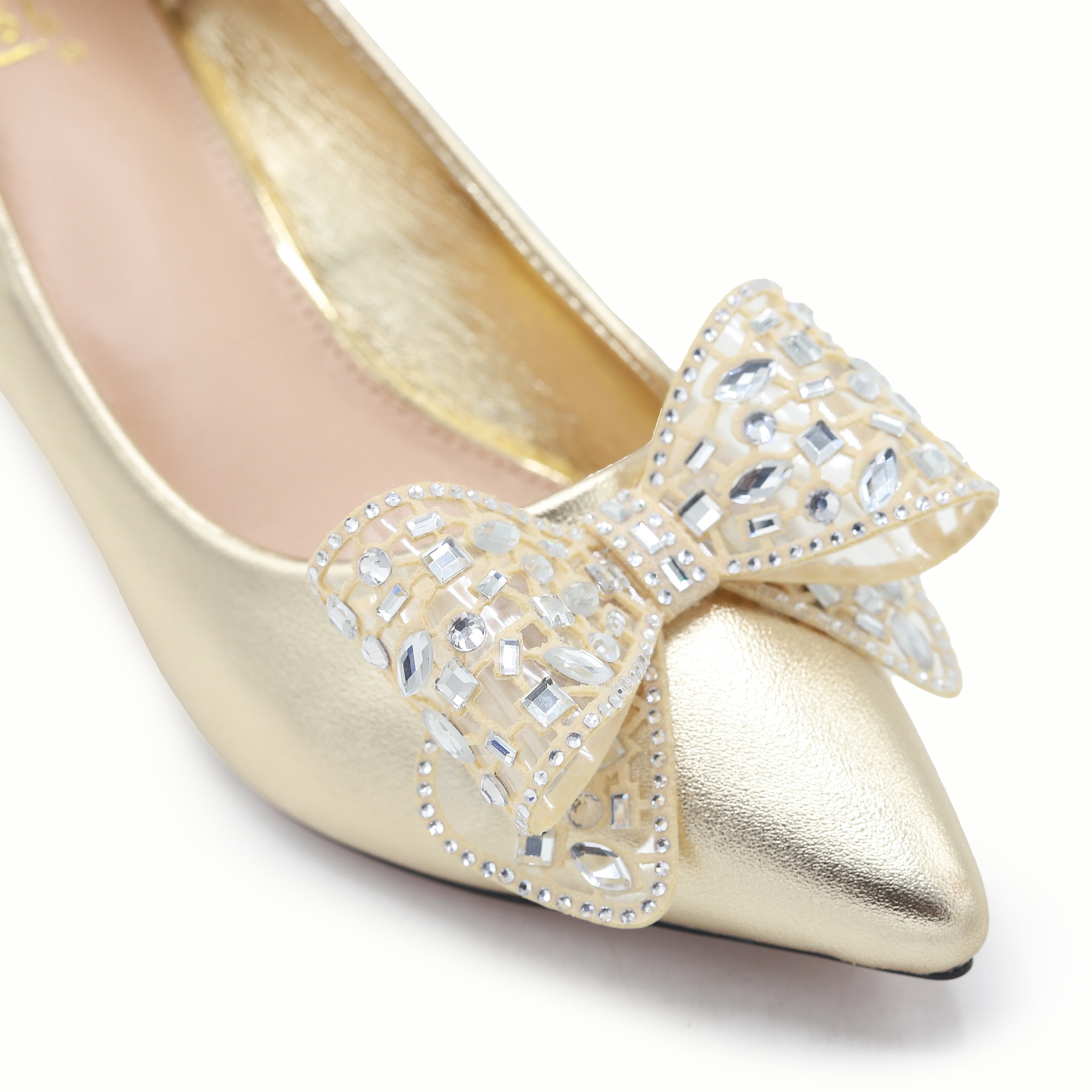 Gold Embellished Kitten Heels - 8108161