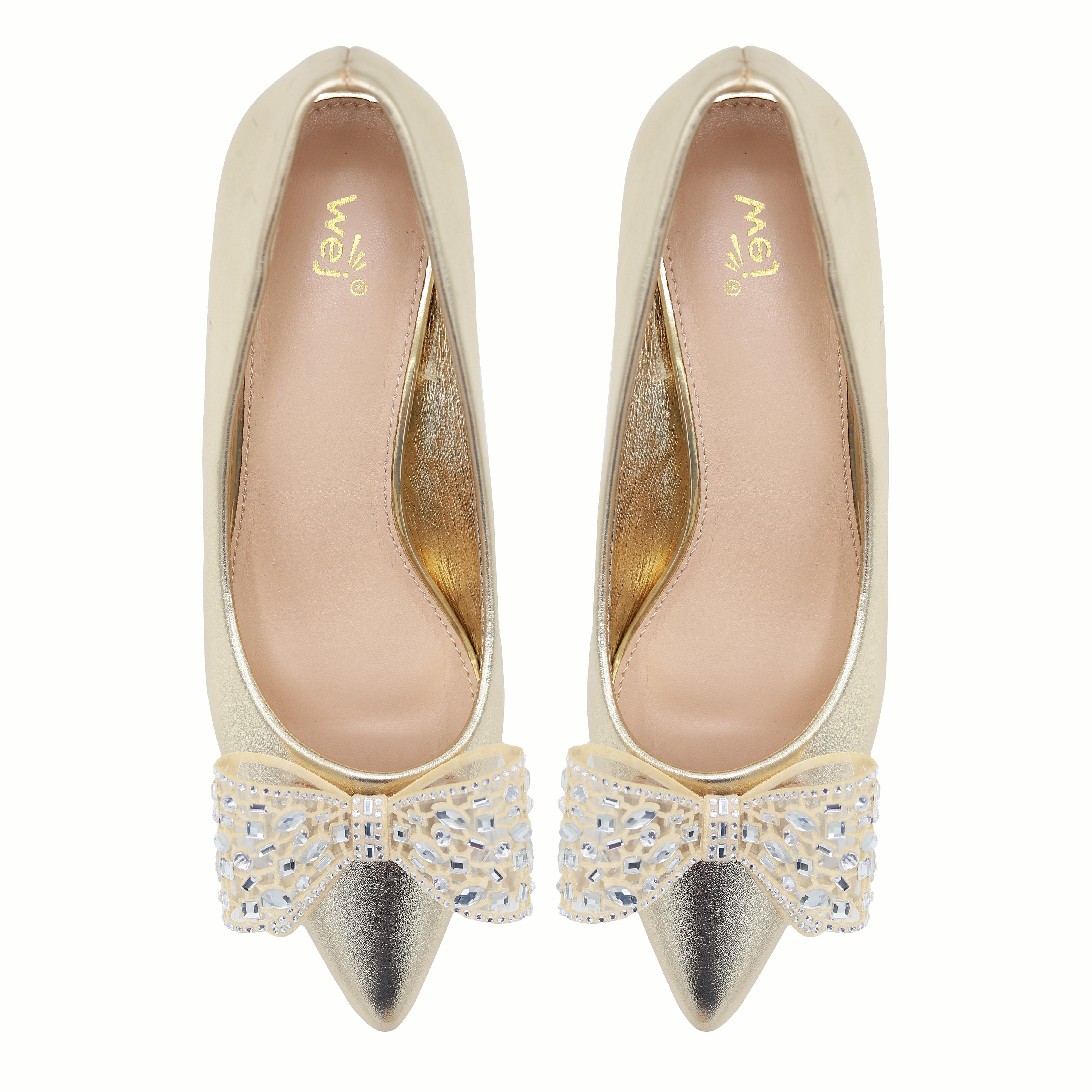 Gold Embellished Kitten Heels - 8108161