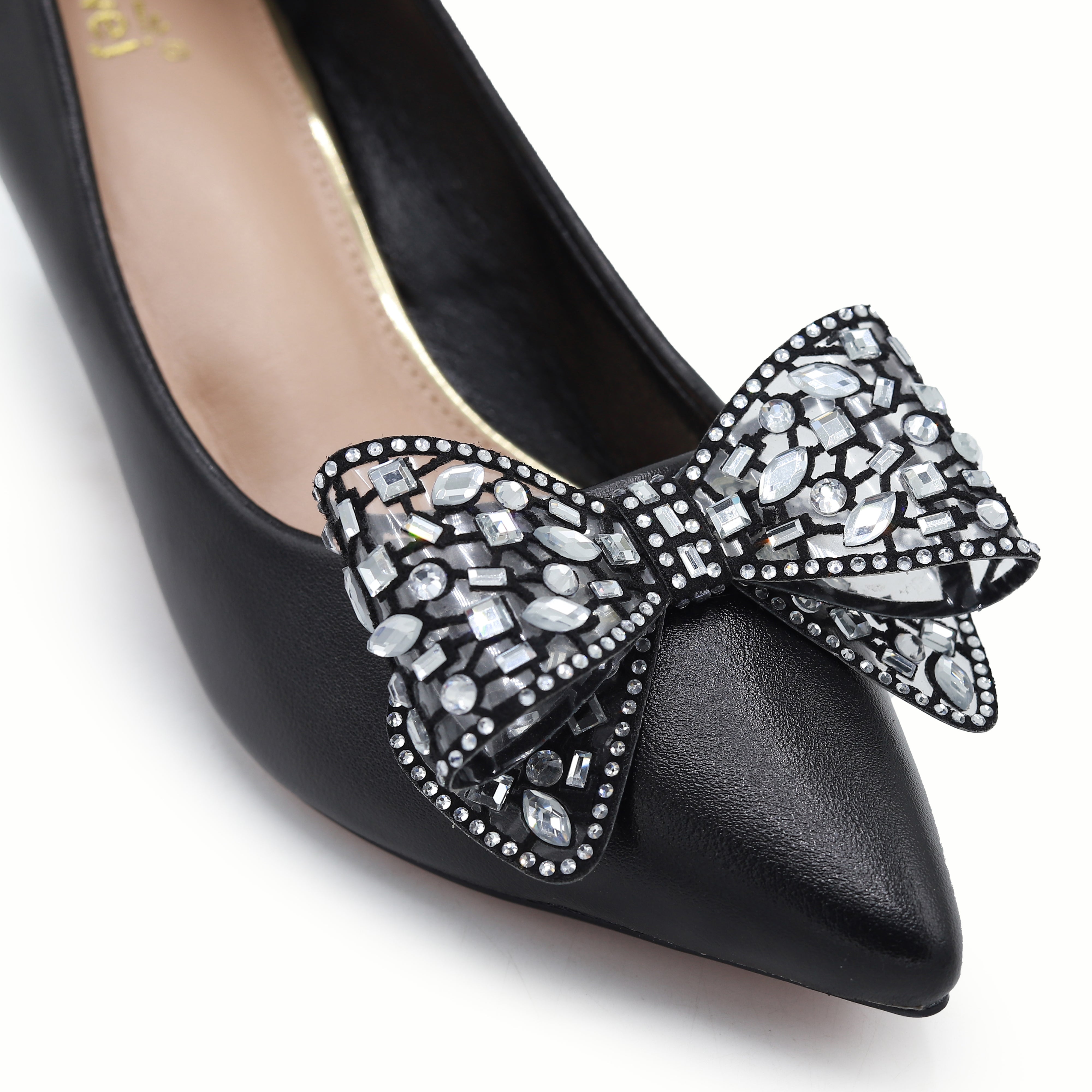 Black Embellished Kitten Heels - 8108161
