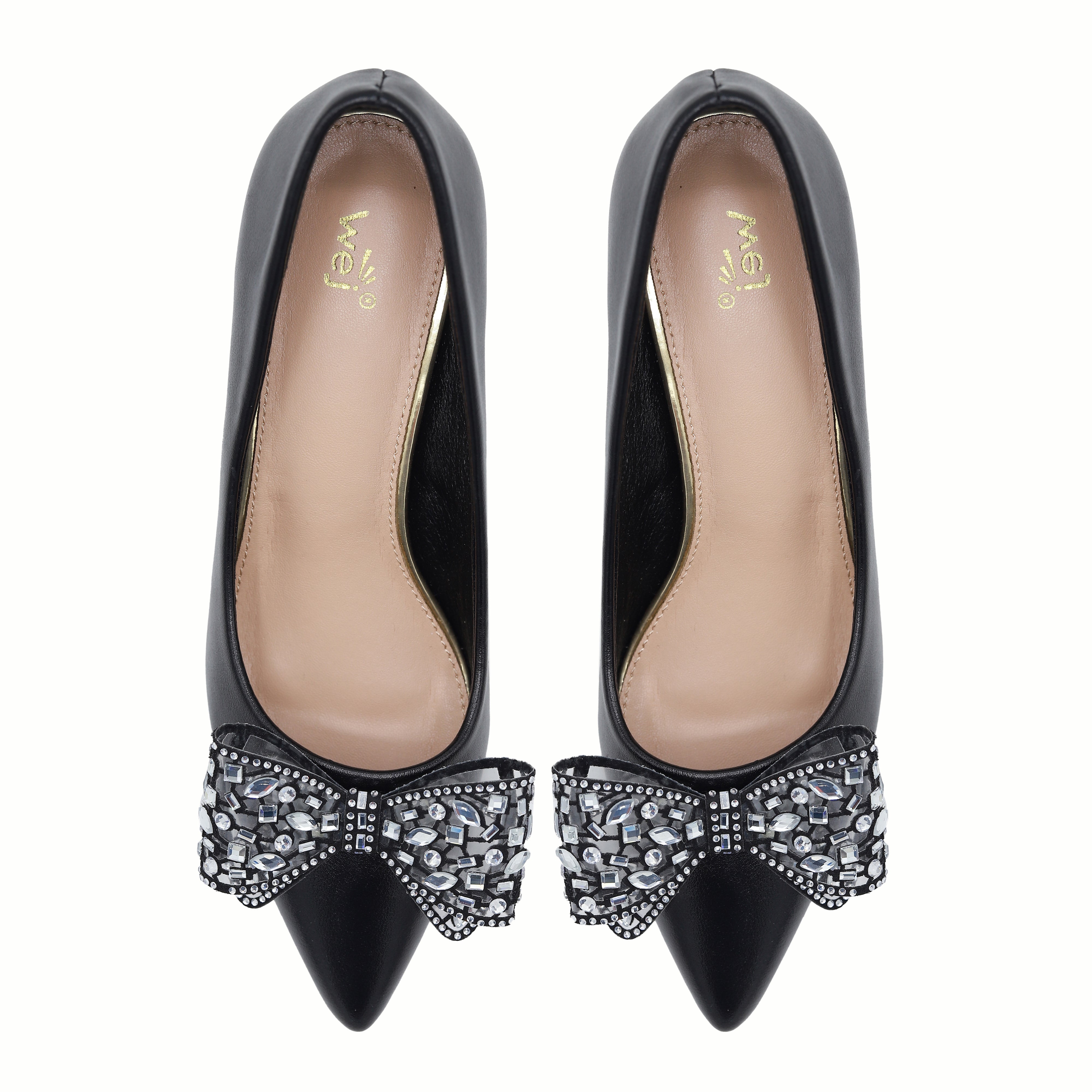 Black Embellished Kitten Heels - 8108161