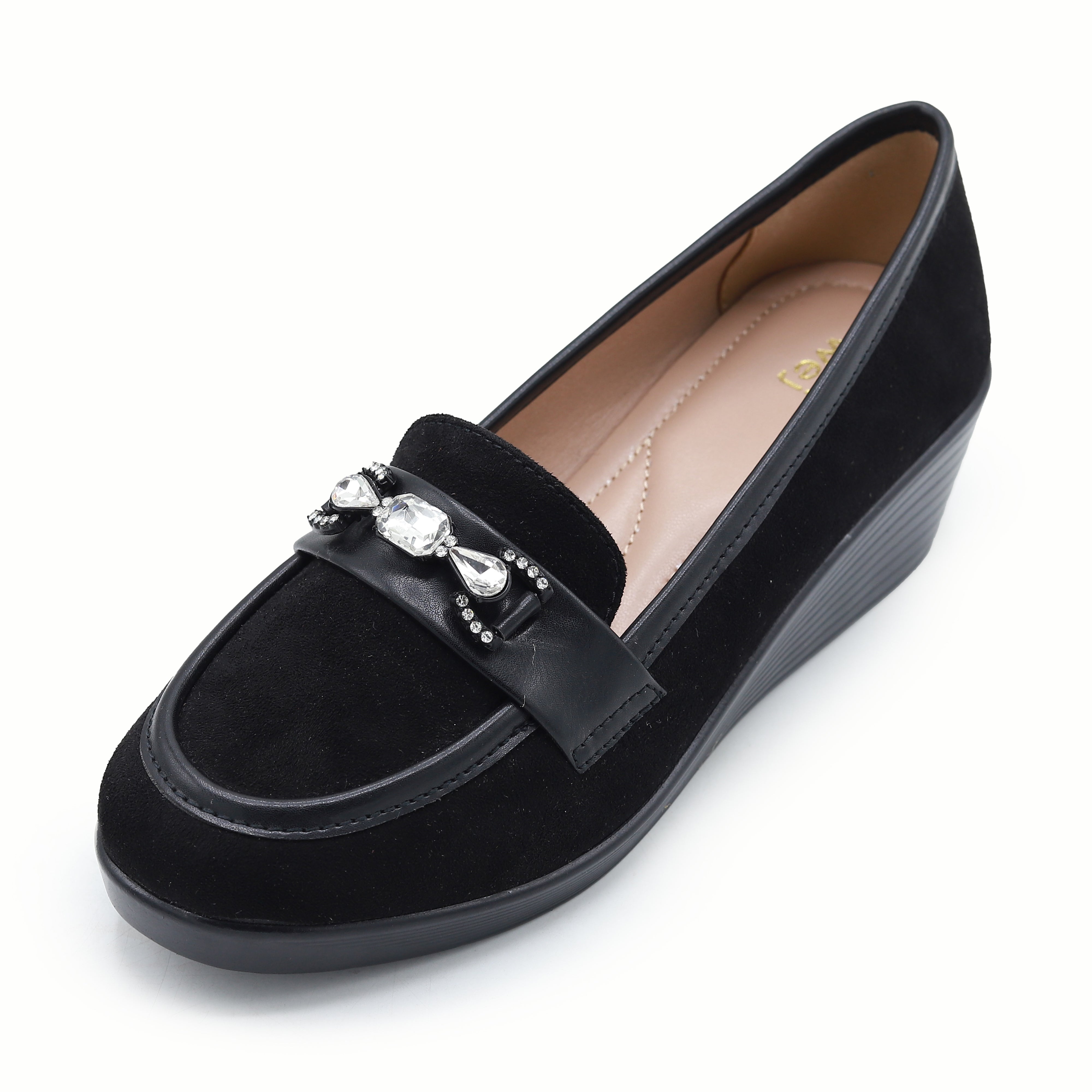 Black Suede Wedge Loafers For Women 8004383