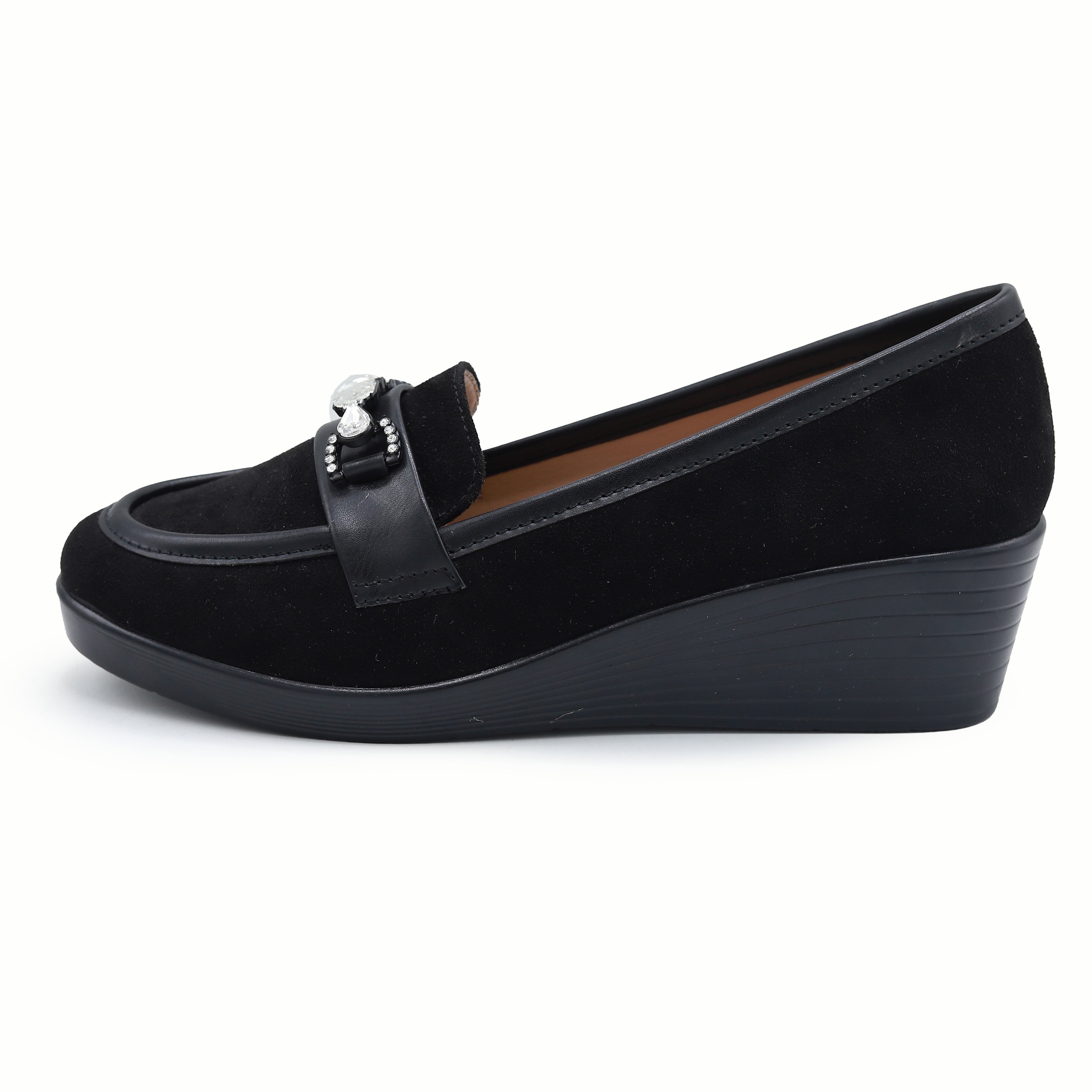 Black Suede Wedge Loafers For Women 8004383