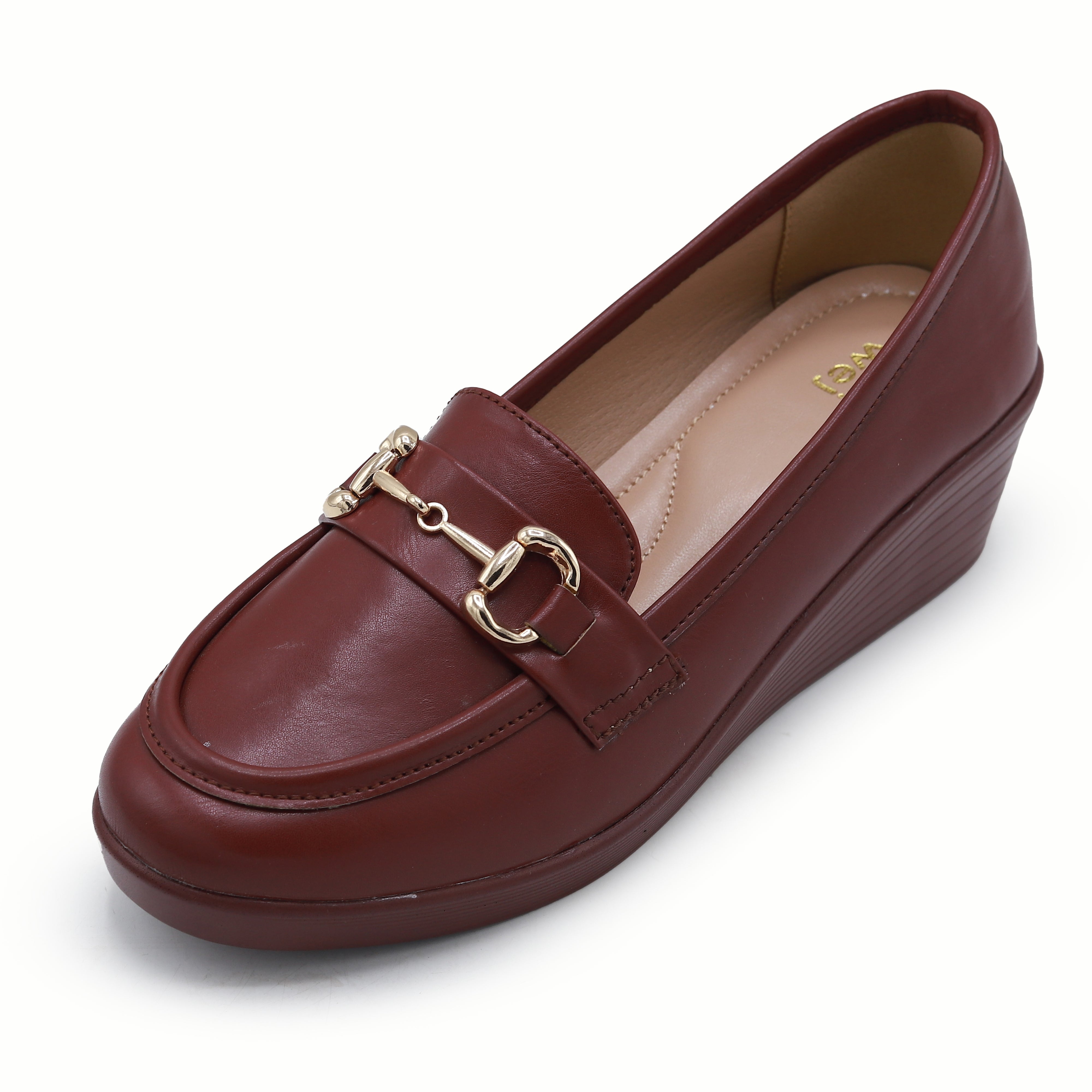 Maroon Women's Wedge Loafers  8004421