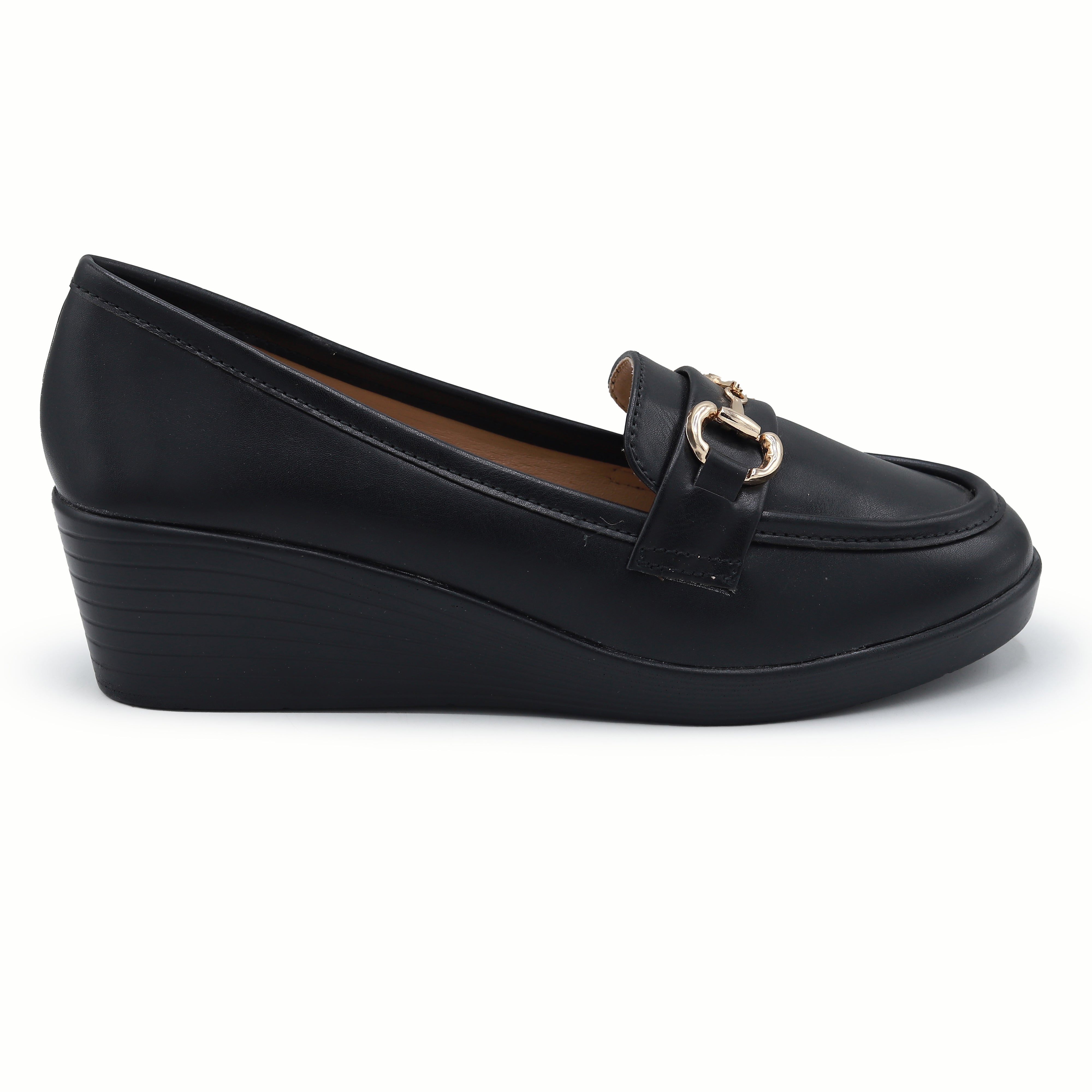 Black Women's Wedge Loafers  8004421
