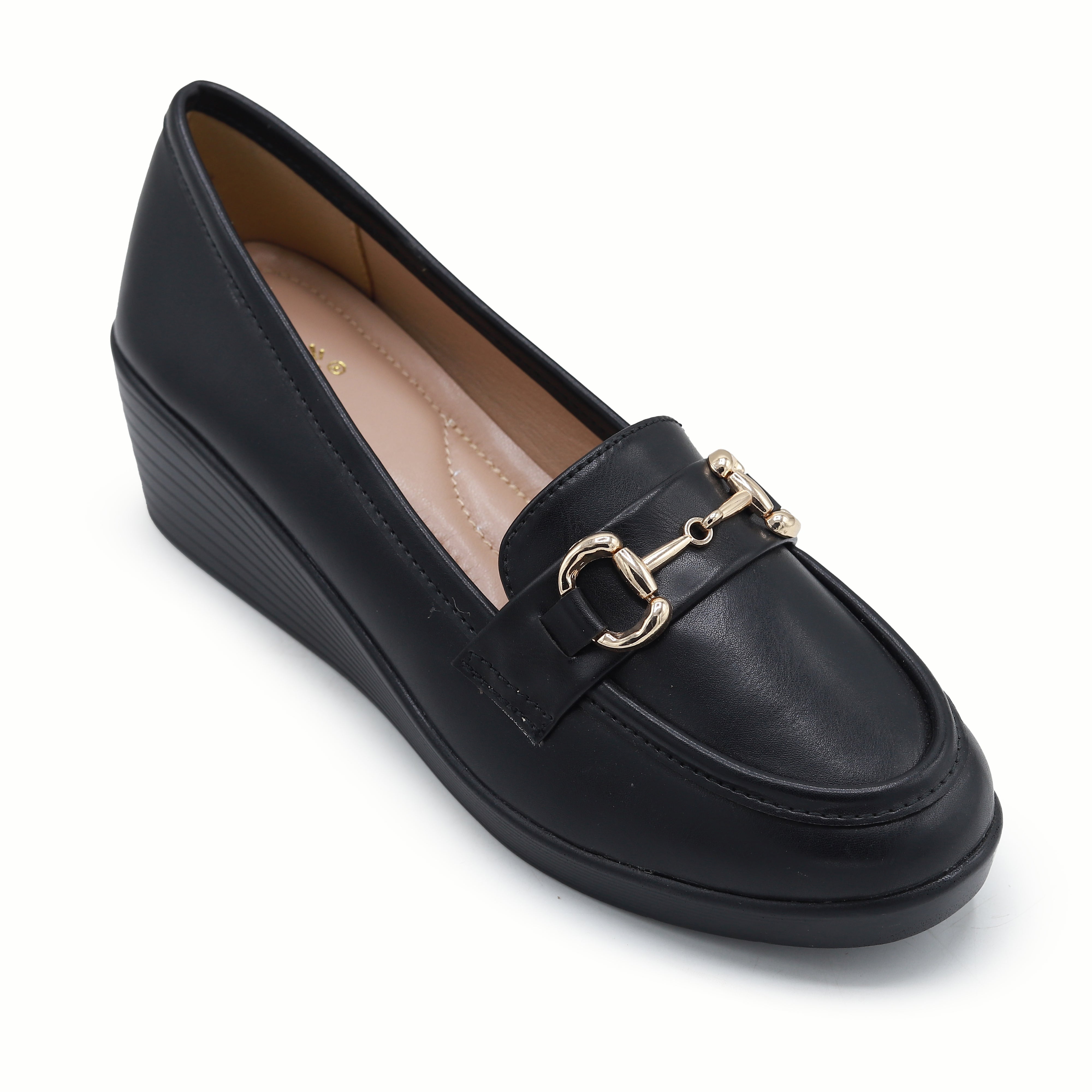 Black Women's Wedge Loafers  8004421