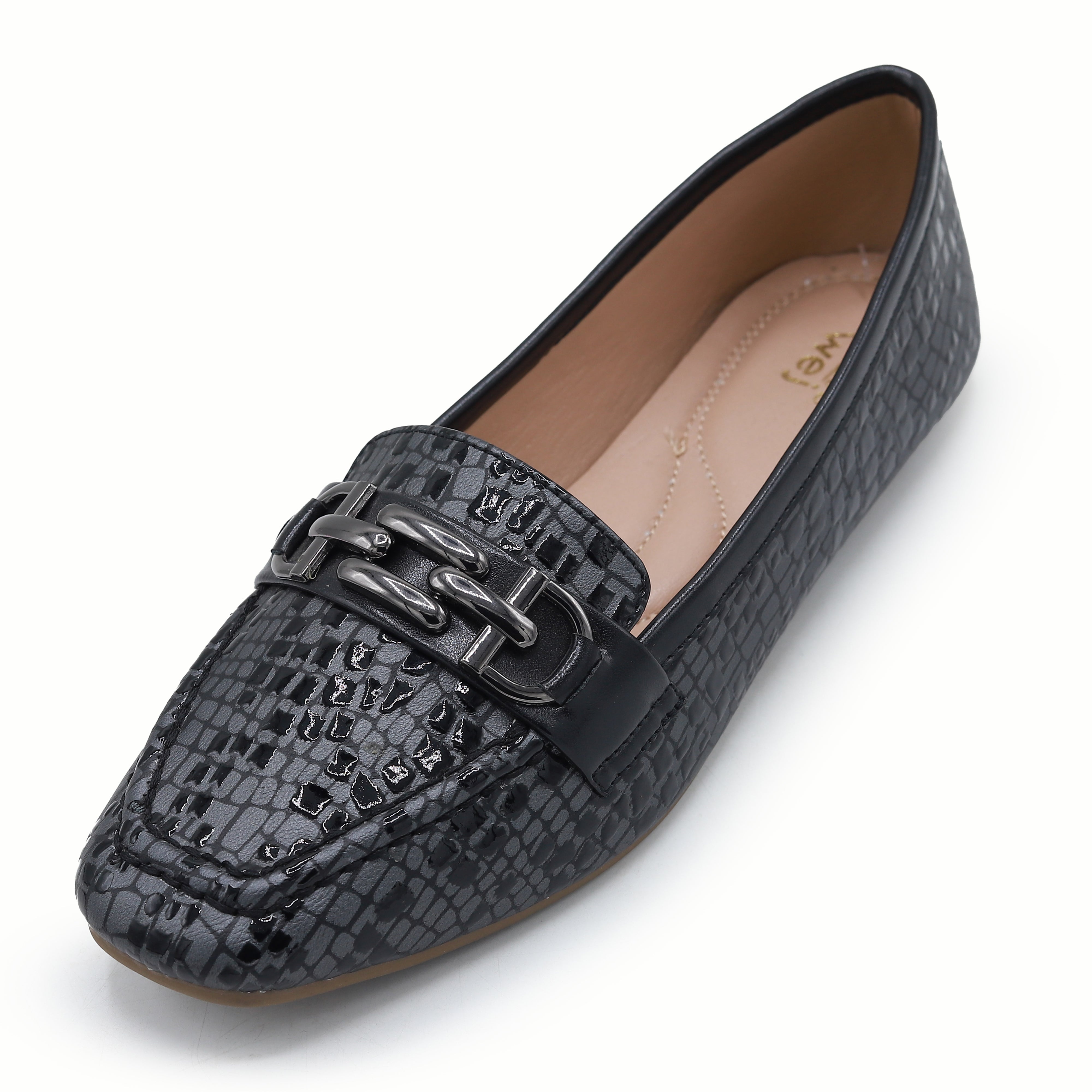 Black Women's Crocodile Loafers 8004416