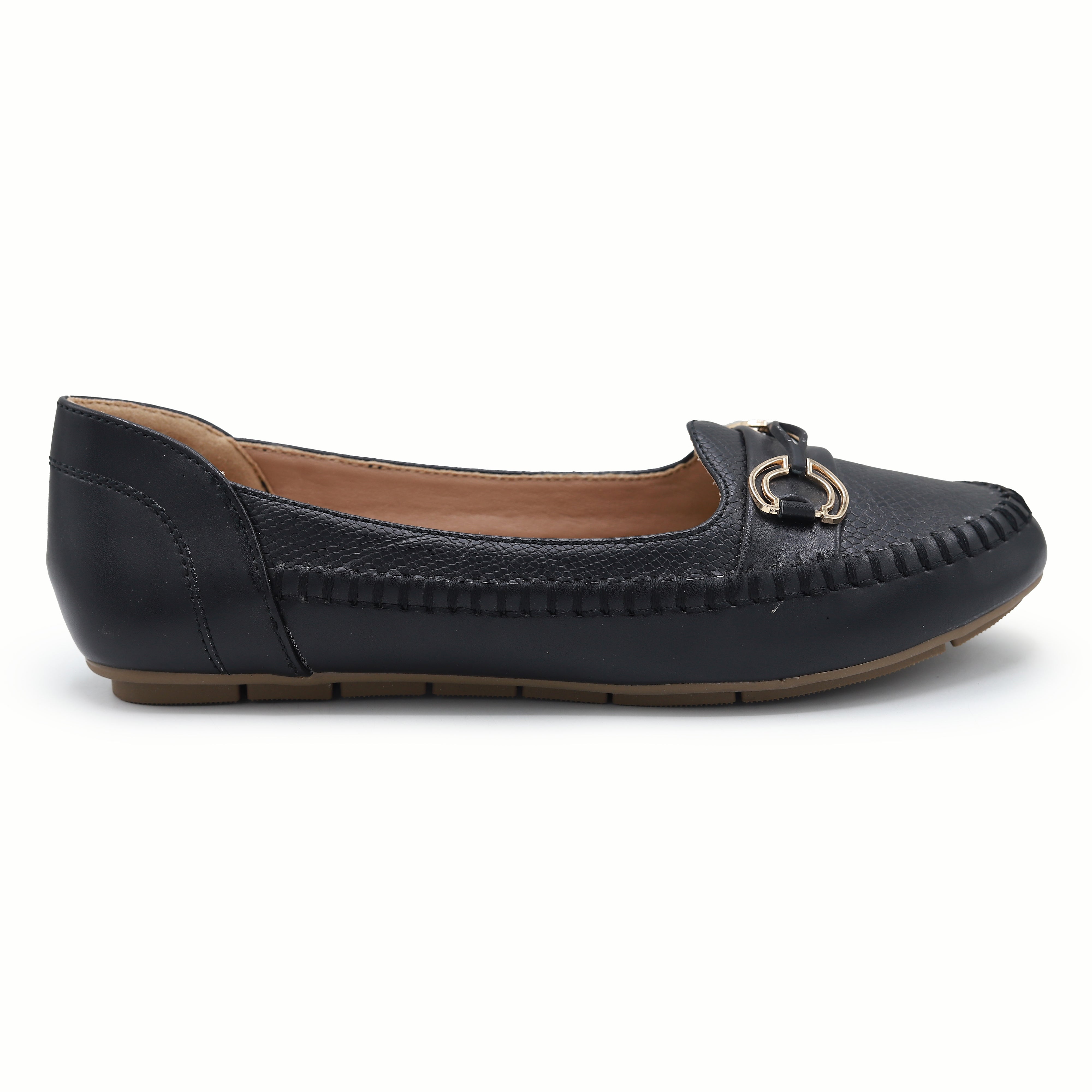 Black Women's Gold Buckle Shoes 8004379
