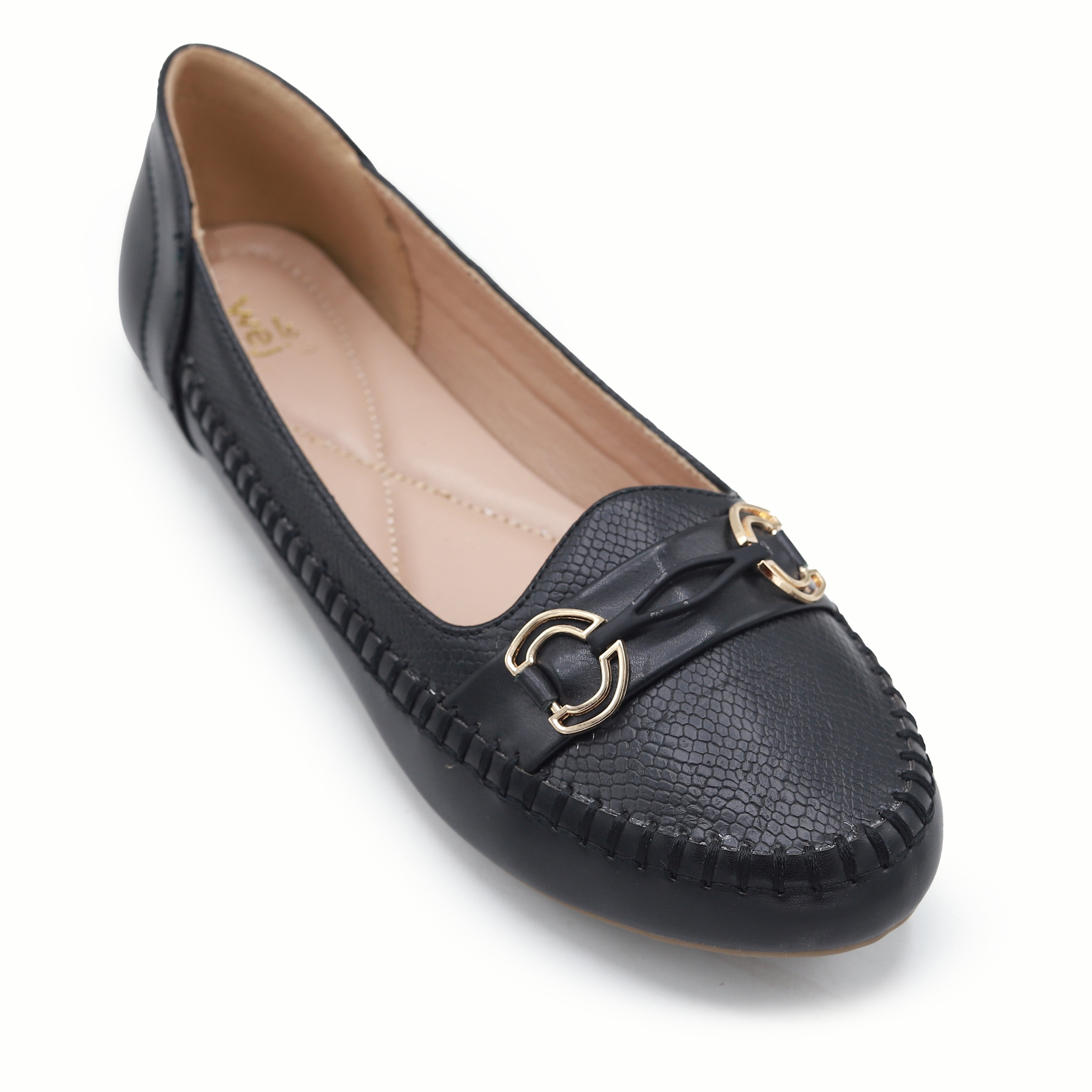 Black Women's Gold Buckle Shoes 8004379