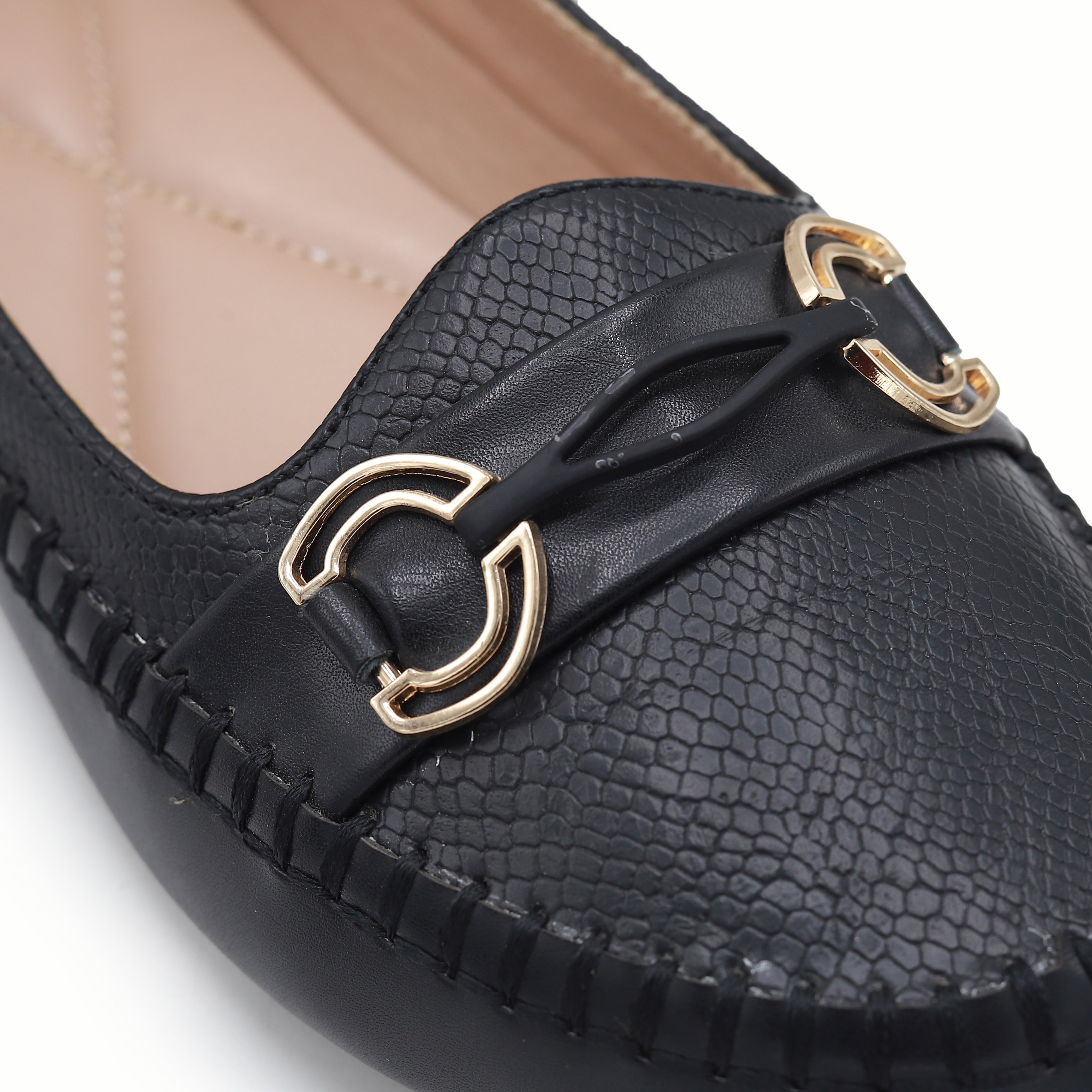 Black Women's Gold Buckle Shoes 8004379