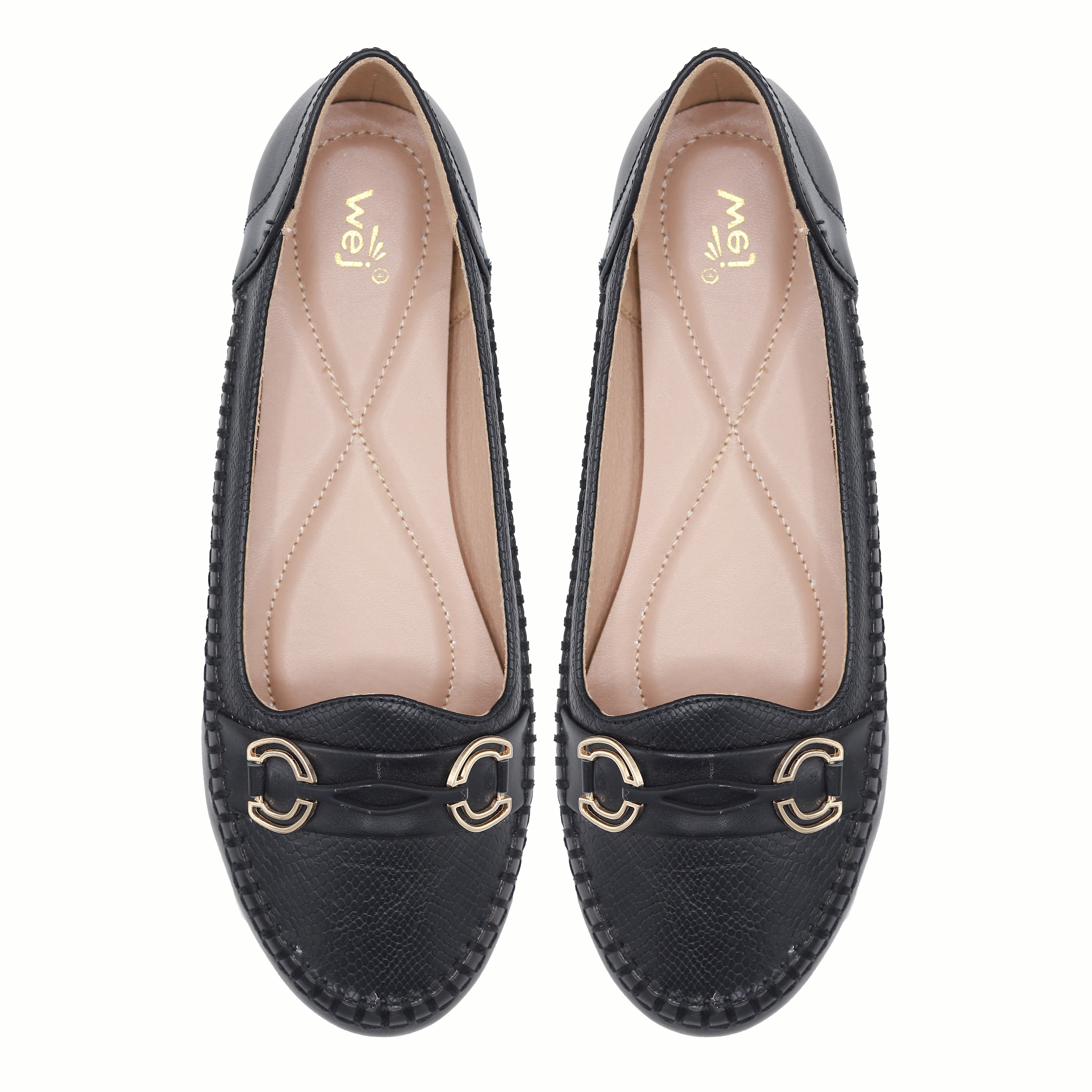 Black Women's Gold Buckle Shoes 8004379