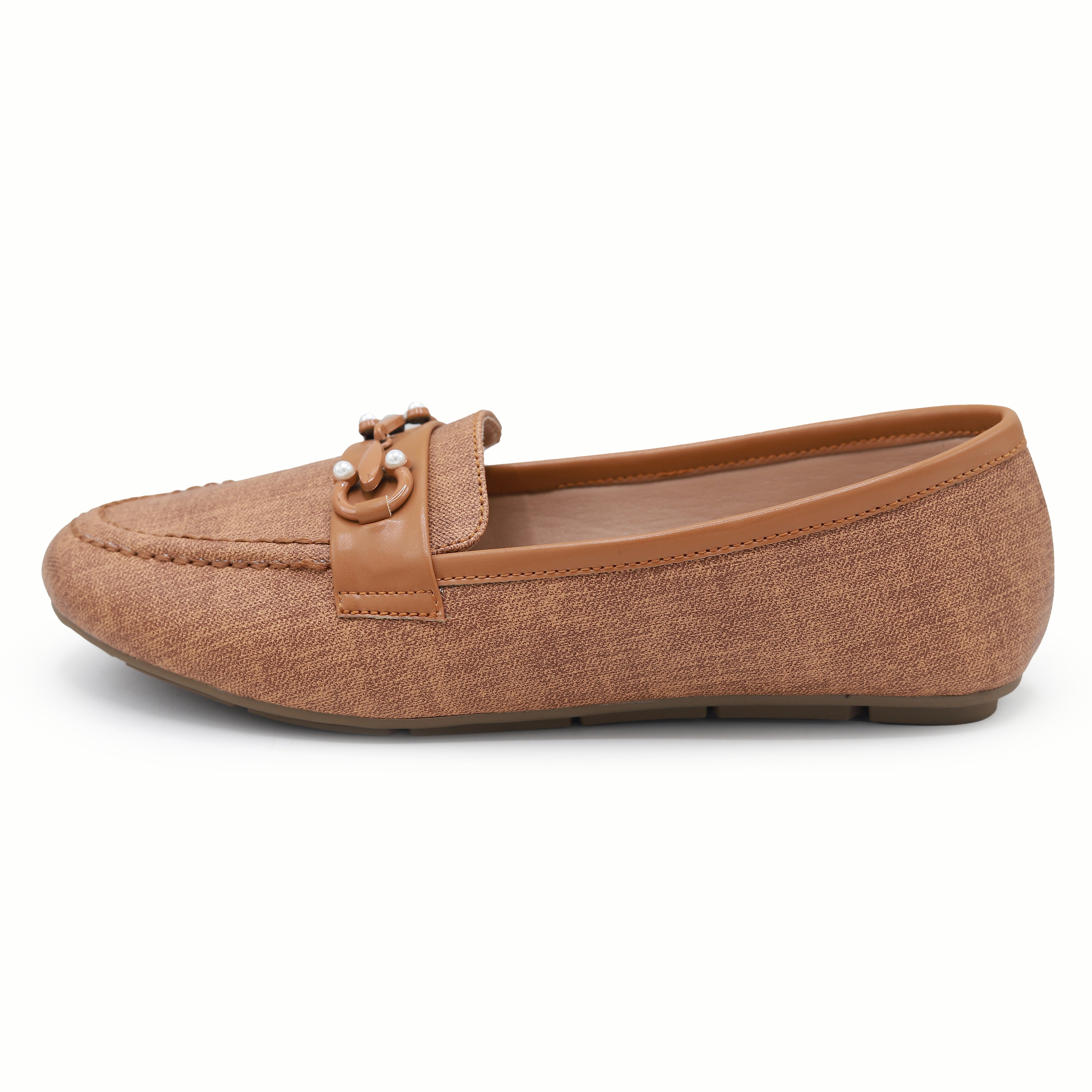 Tan Textured Loafer For Women 8004398