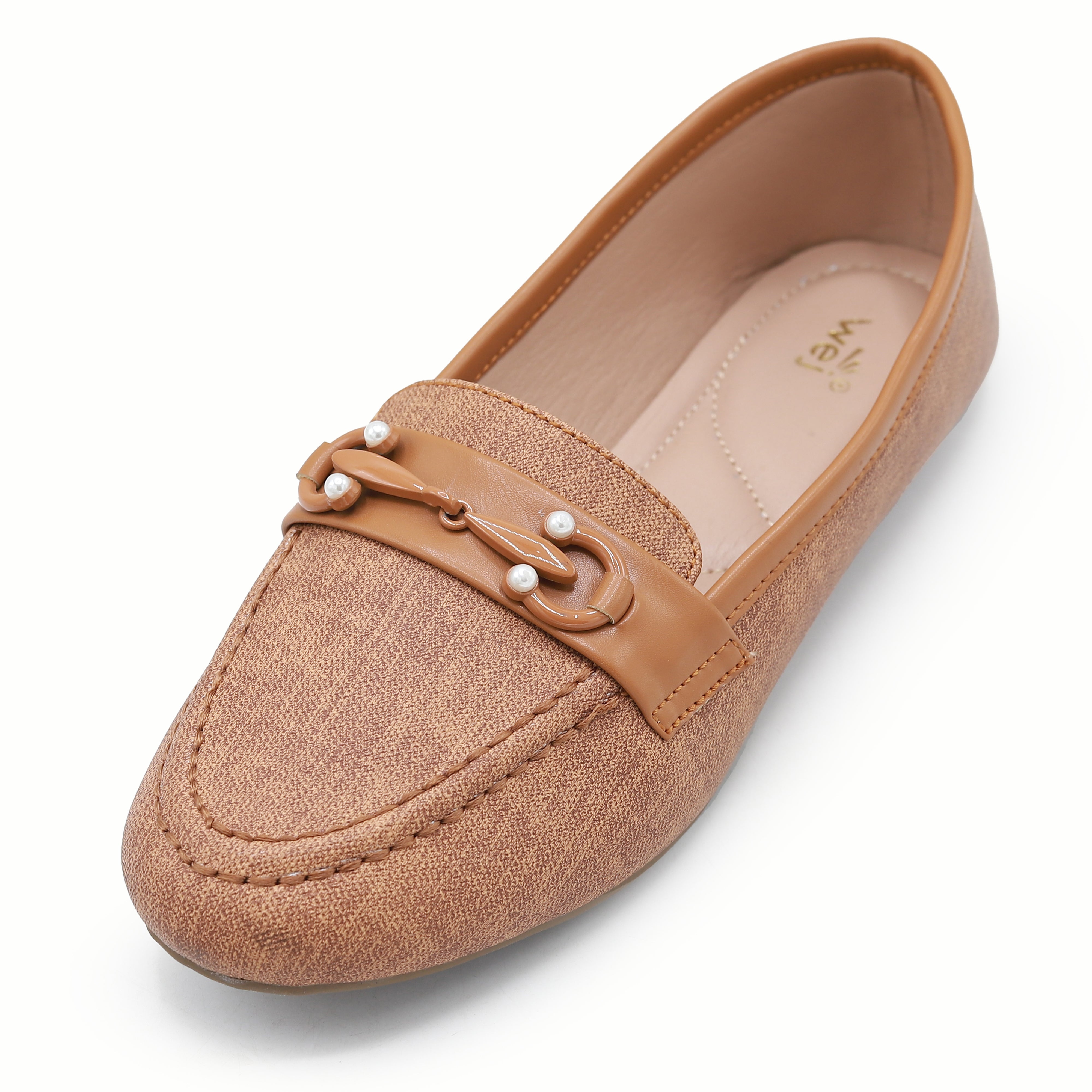 Tan Textured Loafer For Women 8004398