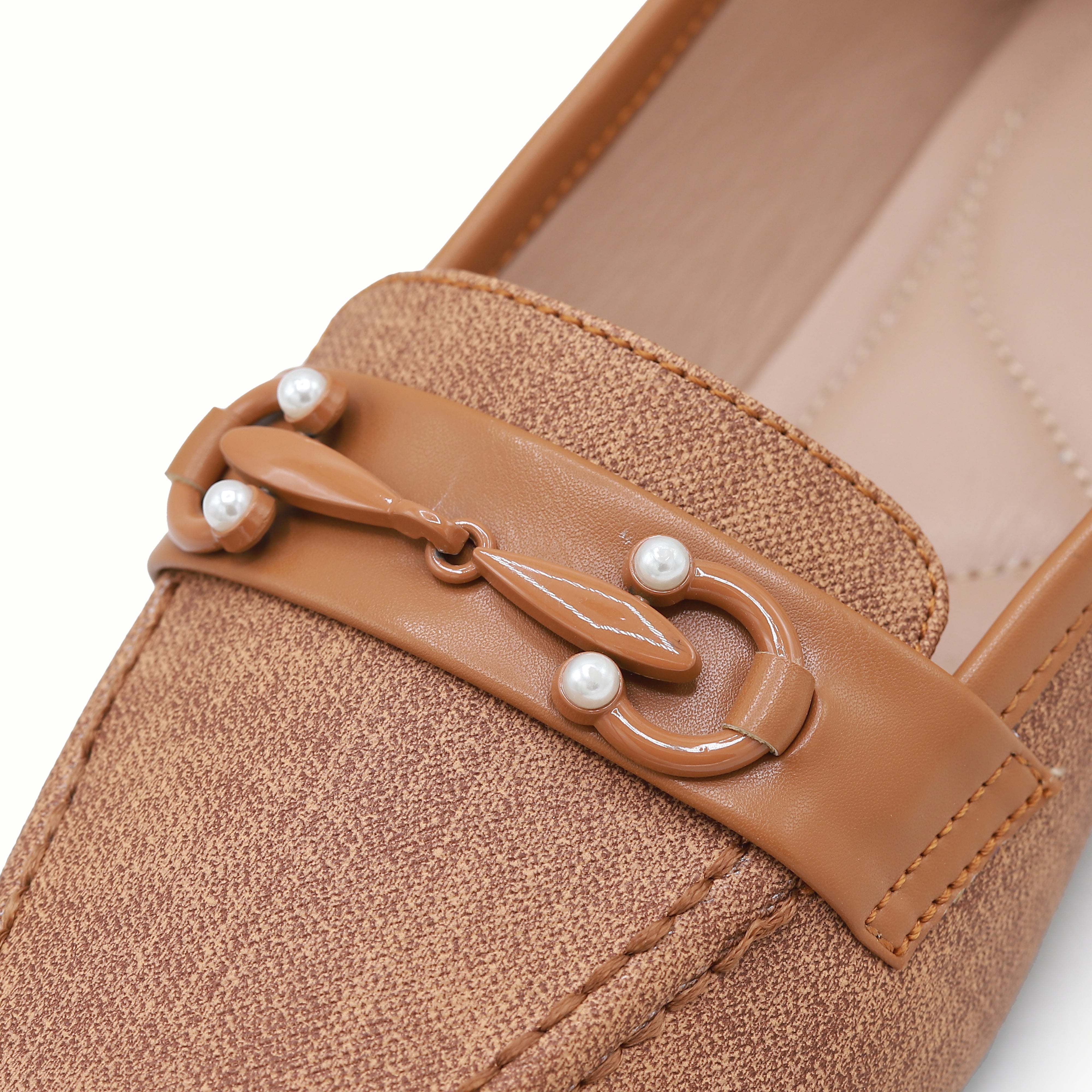 Tan Textured Loafer For Women 8004398