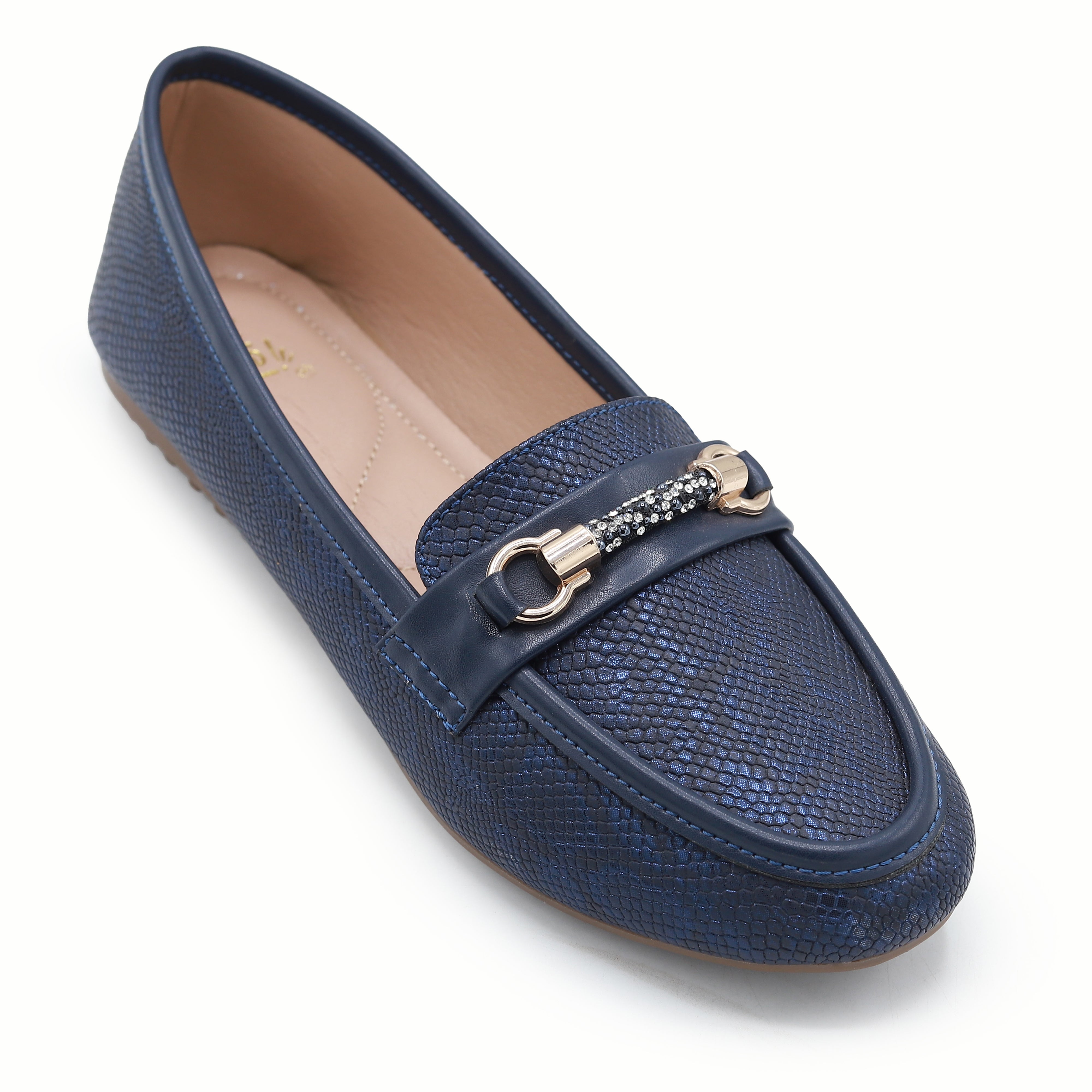 Navy Blue Metallic Loafer For Women 8004396