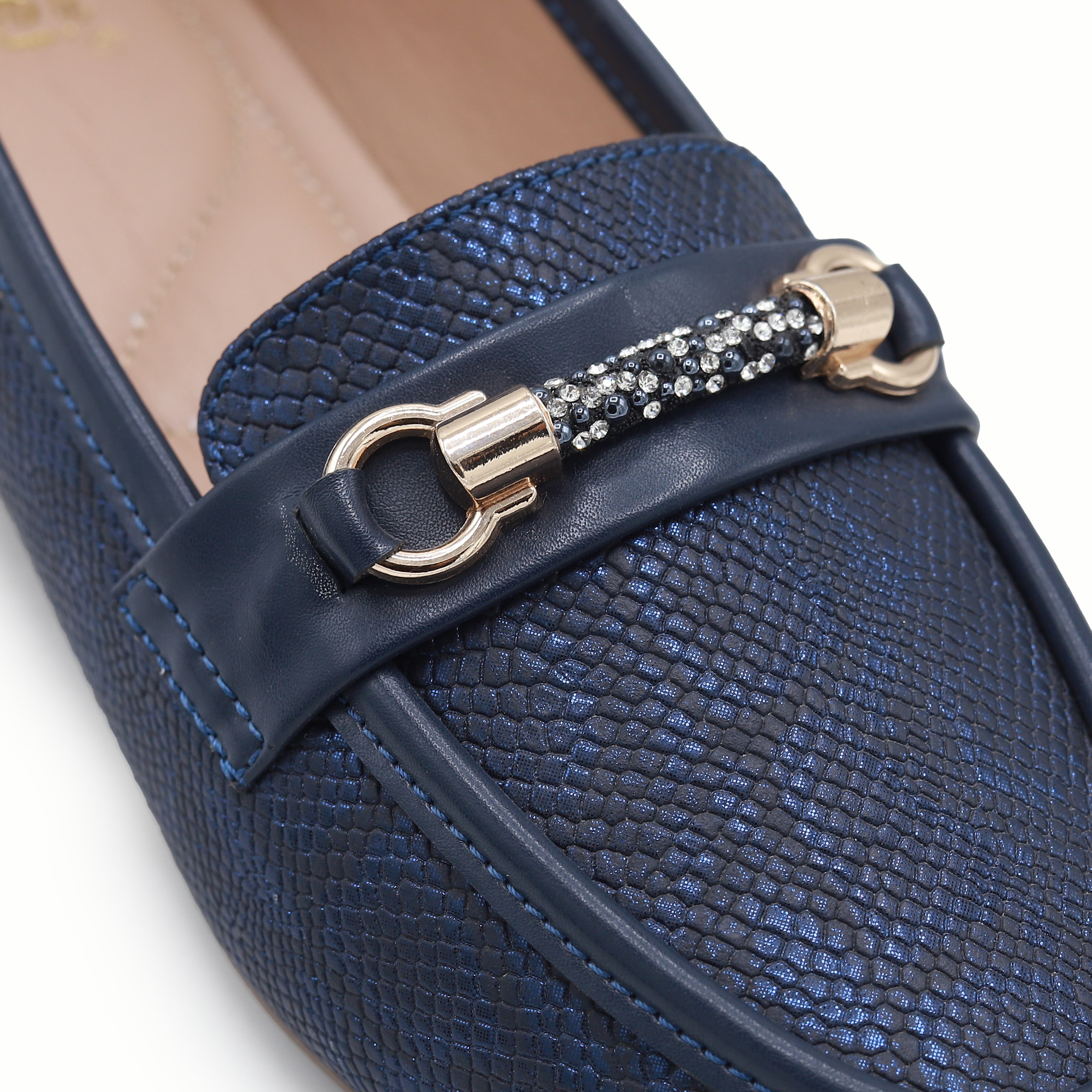 Navy Blue Metallic Loafer For Women 8004396