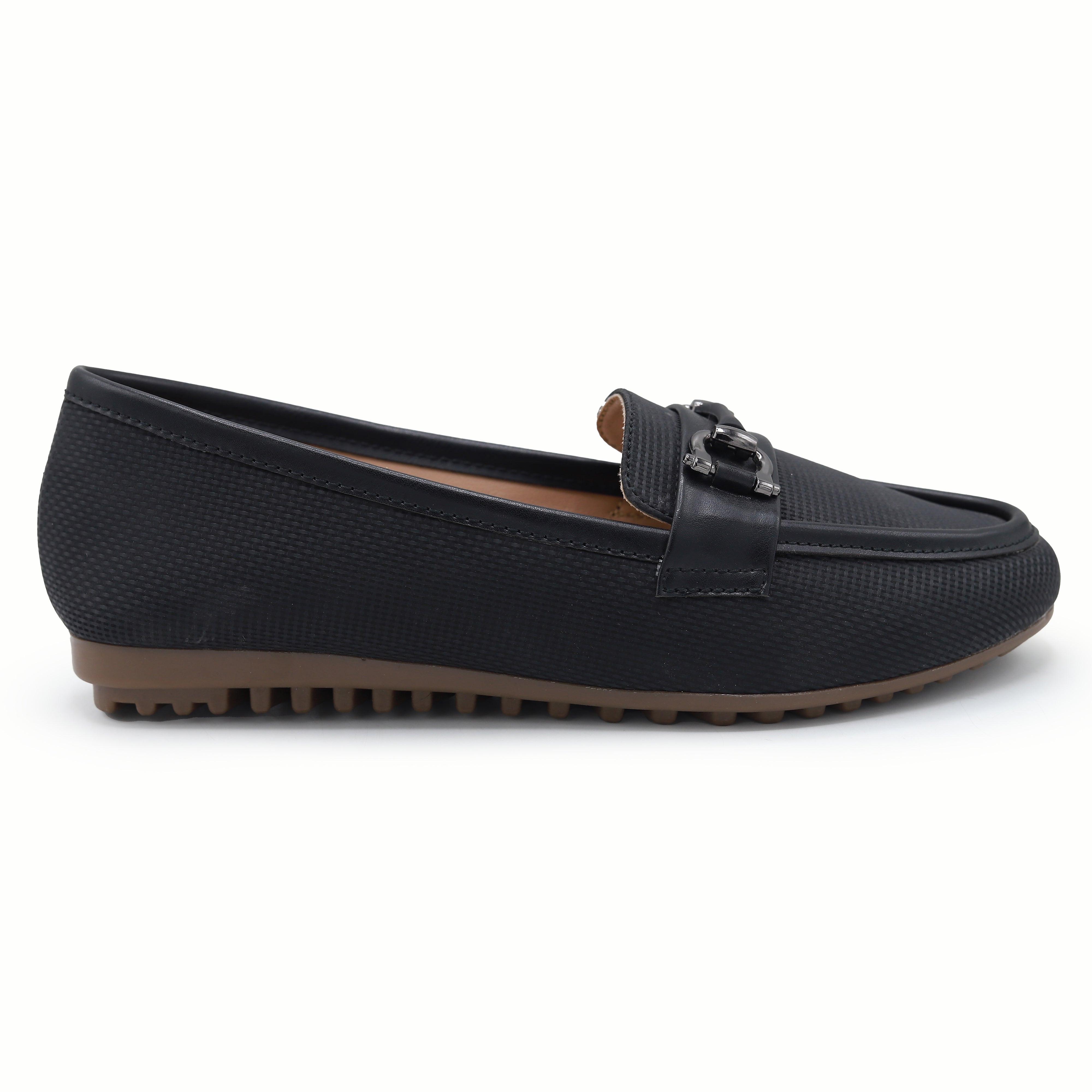 Black Textured Loafer For Women 8004404