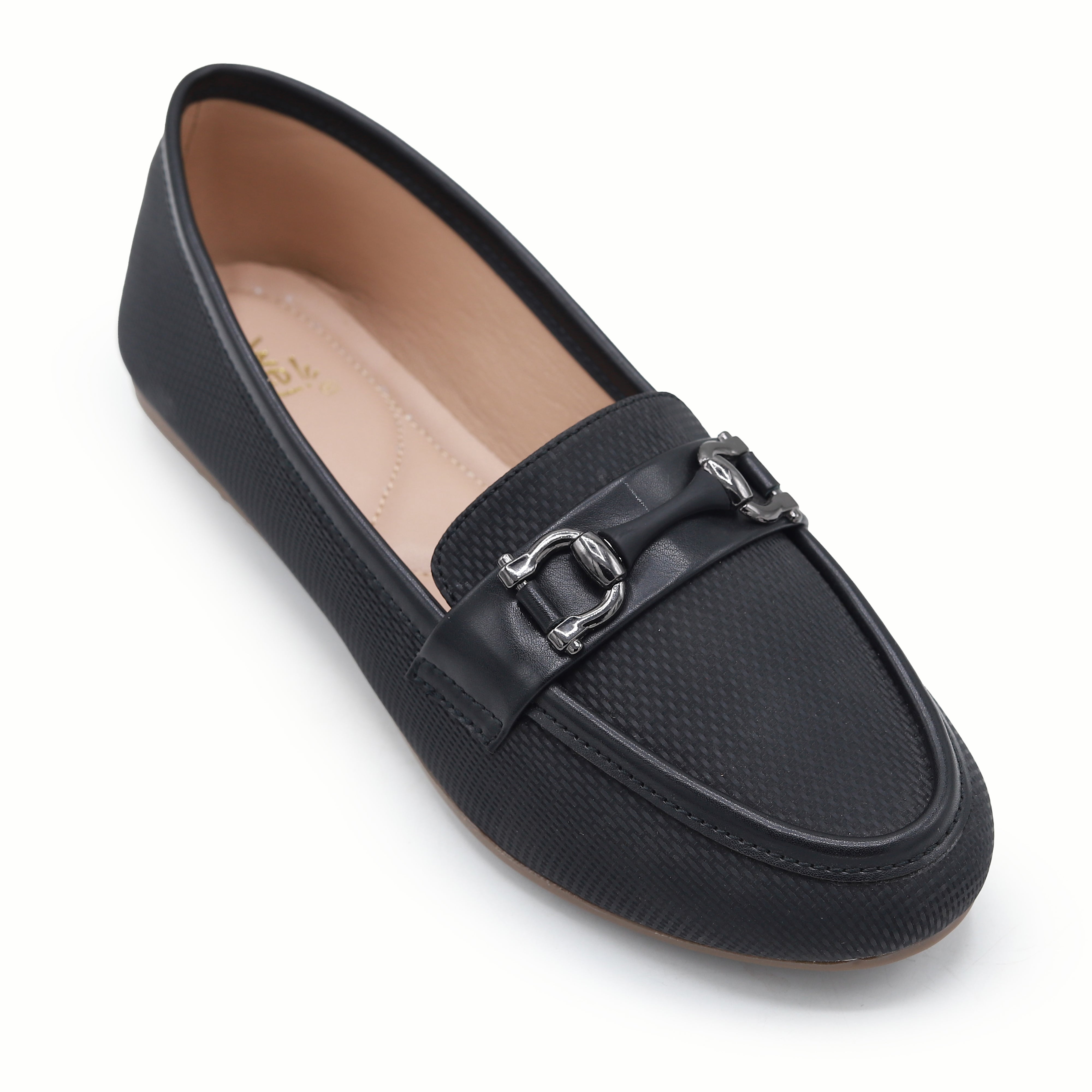 Black Textured Loafer For Women 8004404