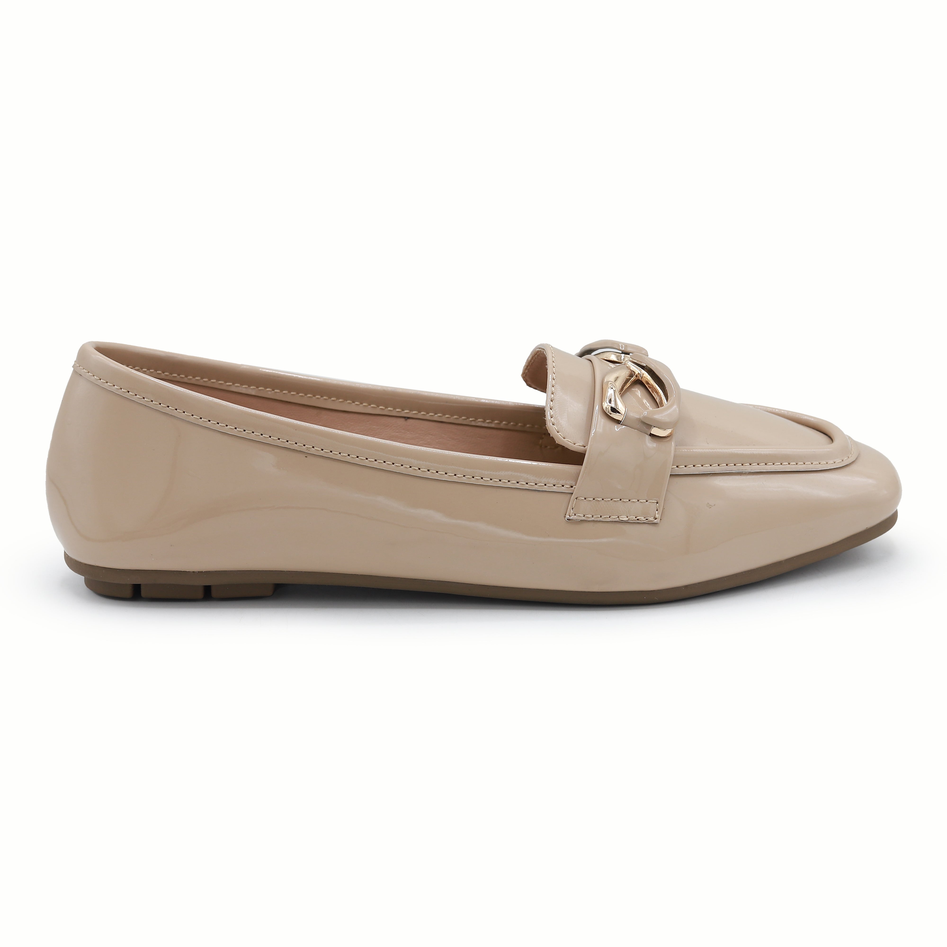 D Beige Patent Loafer Flats For Women's 8004410
