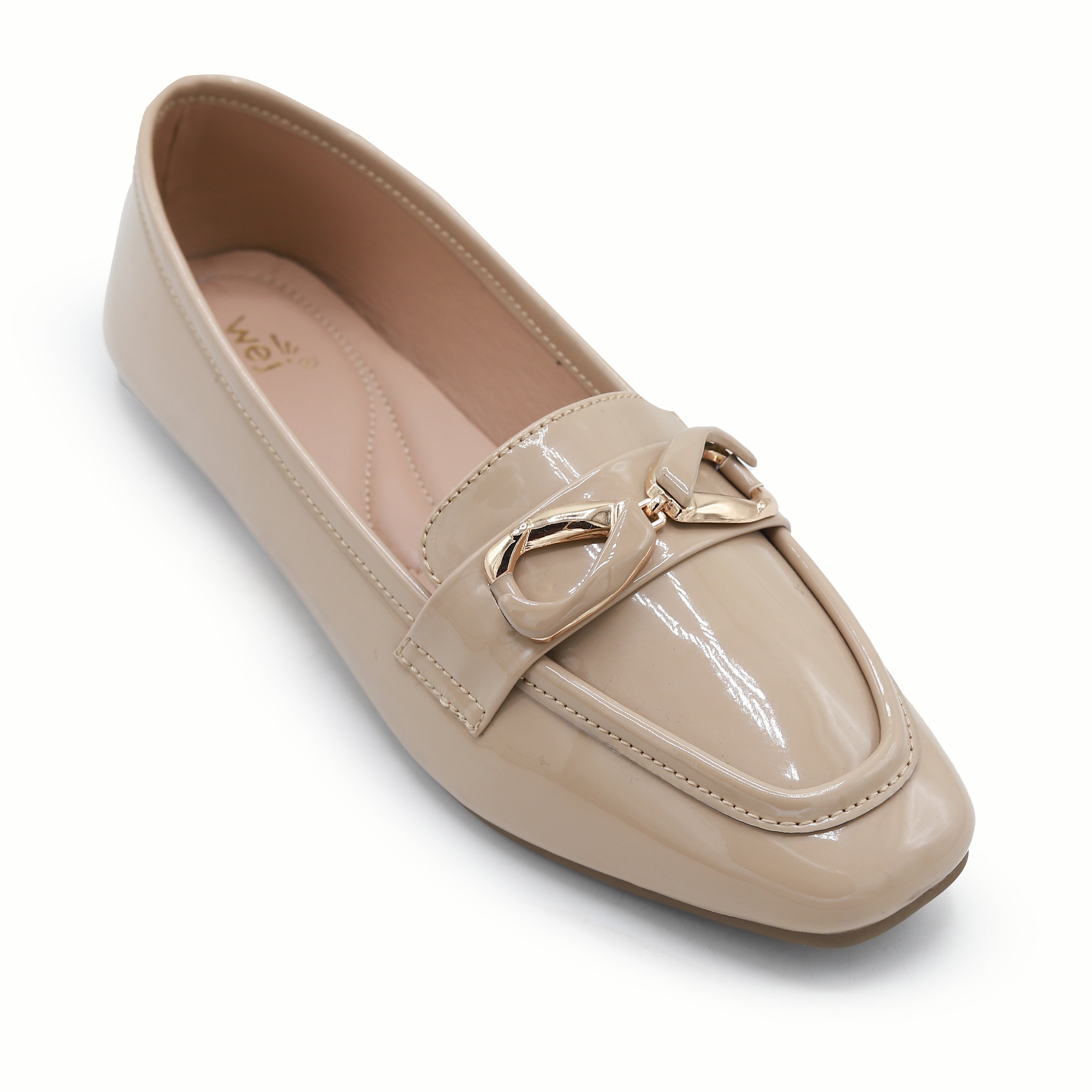 D Beige Patent Loafer Flats For Women's 8004410