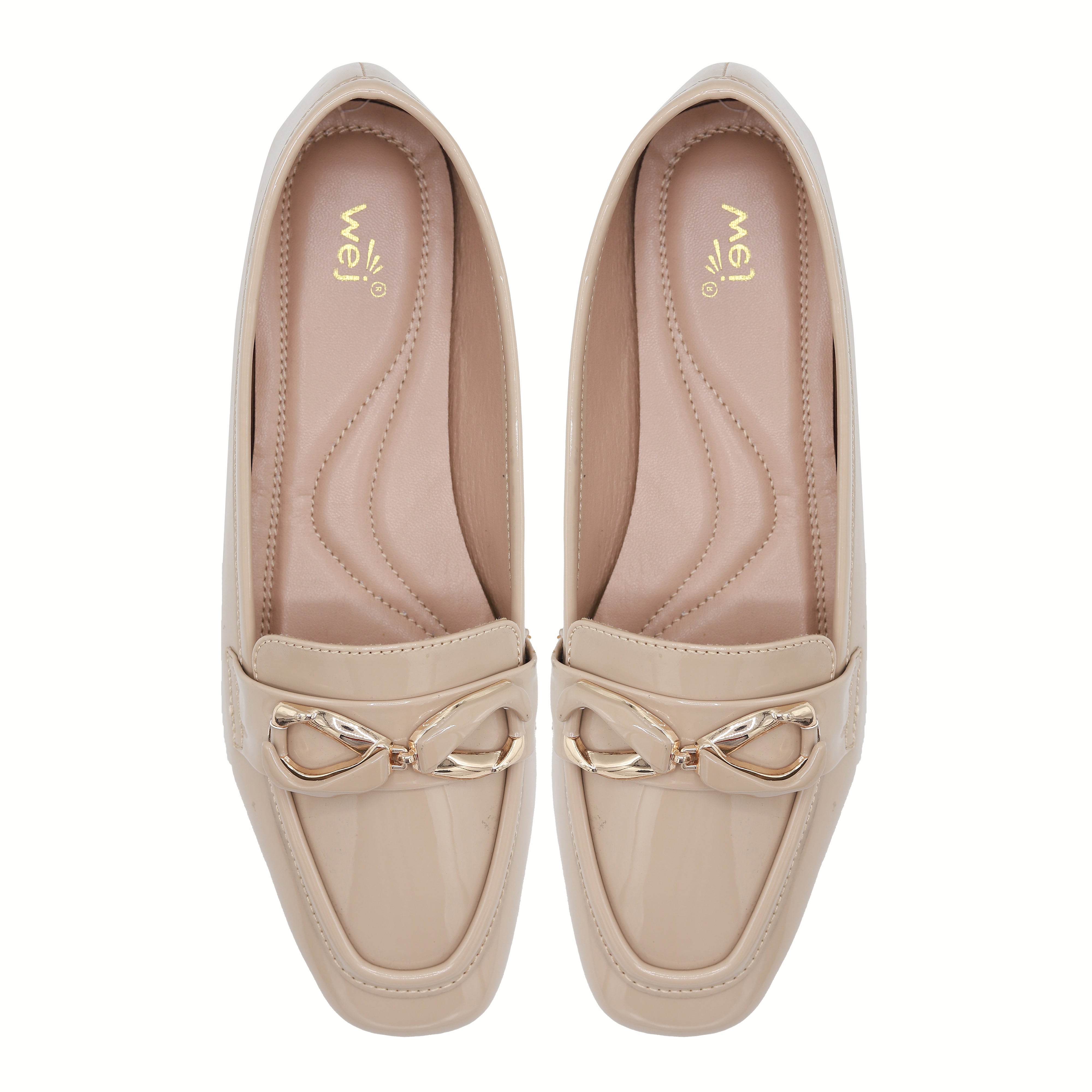 D Beige Patent Loafer Flats For Women's 8004410