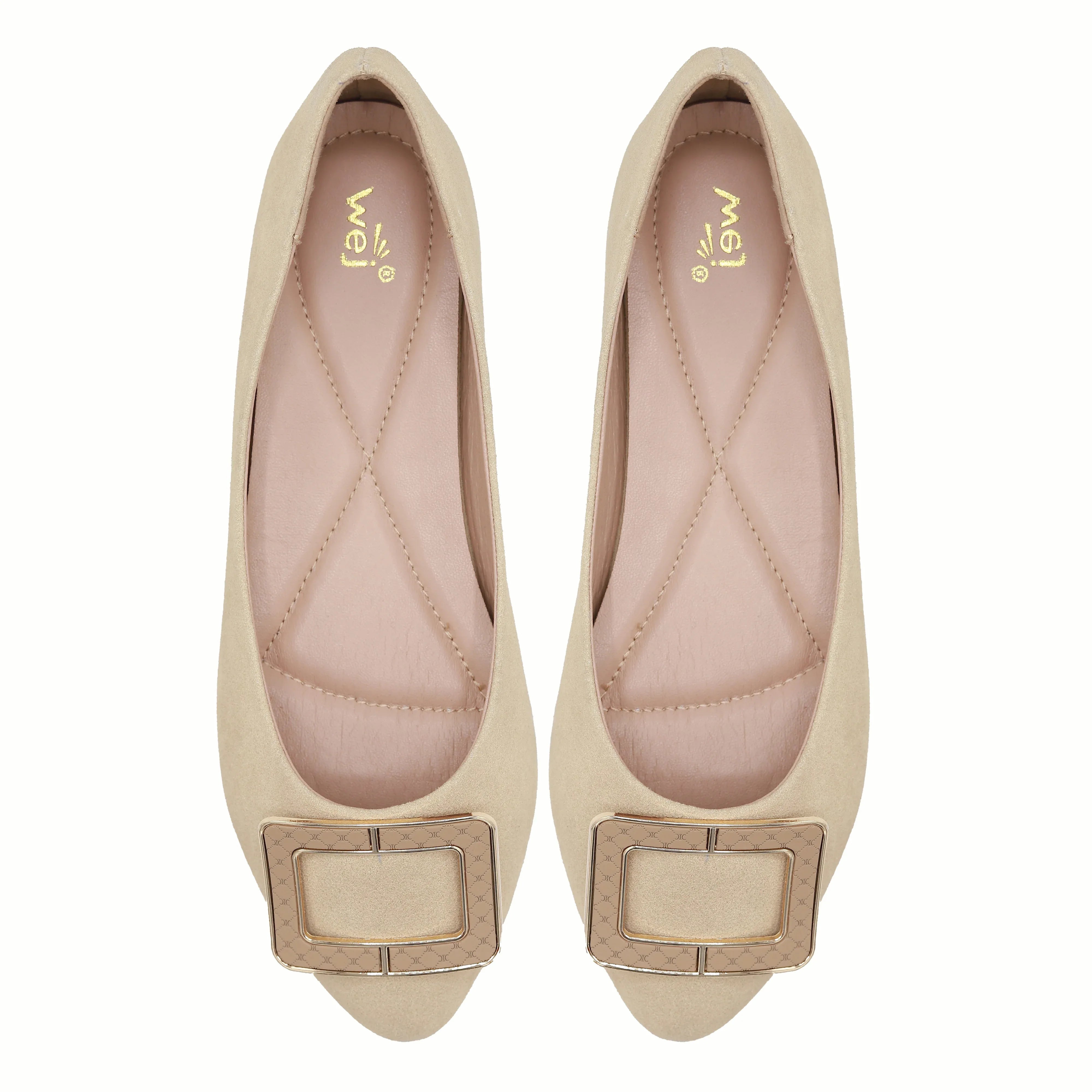 Beige Suede Flats | Women's Square Buckle Comfort Shoes E Fashion Beige Suede Flats | Women's Square Buckle Comfort Shoes E Fashion