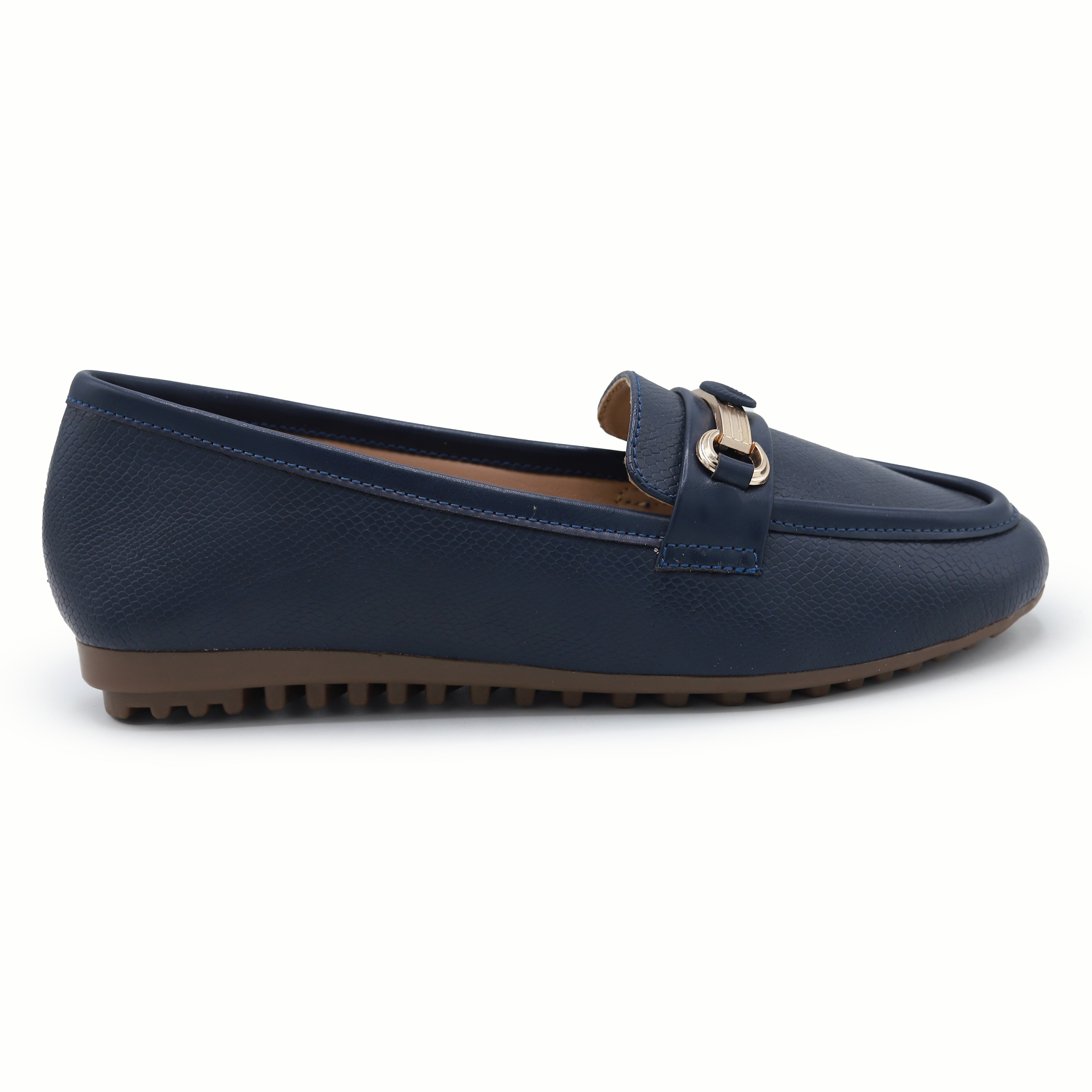 Navy Blue Textured Loafer Shoes 8004394