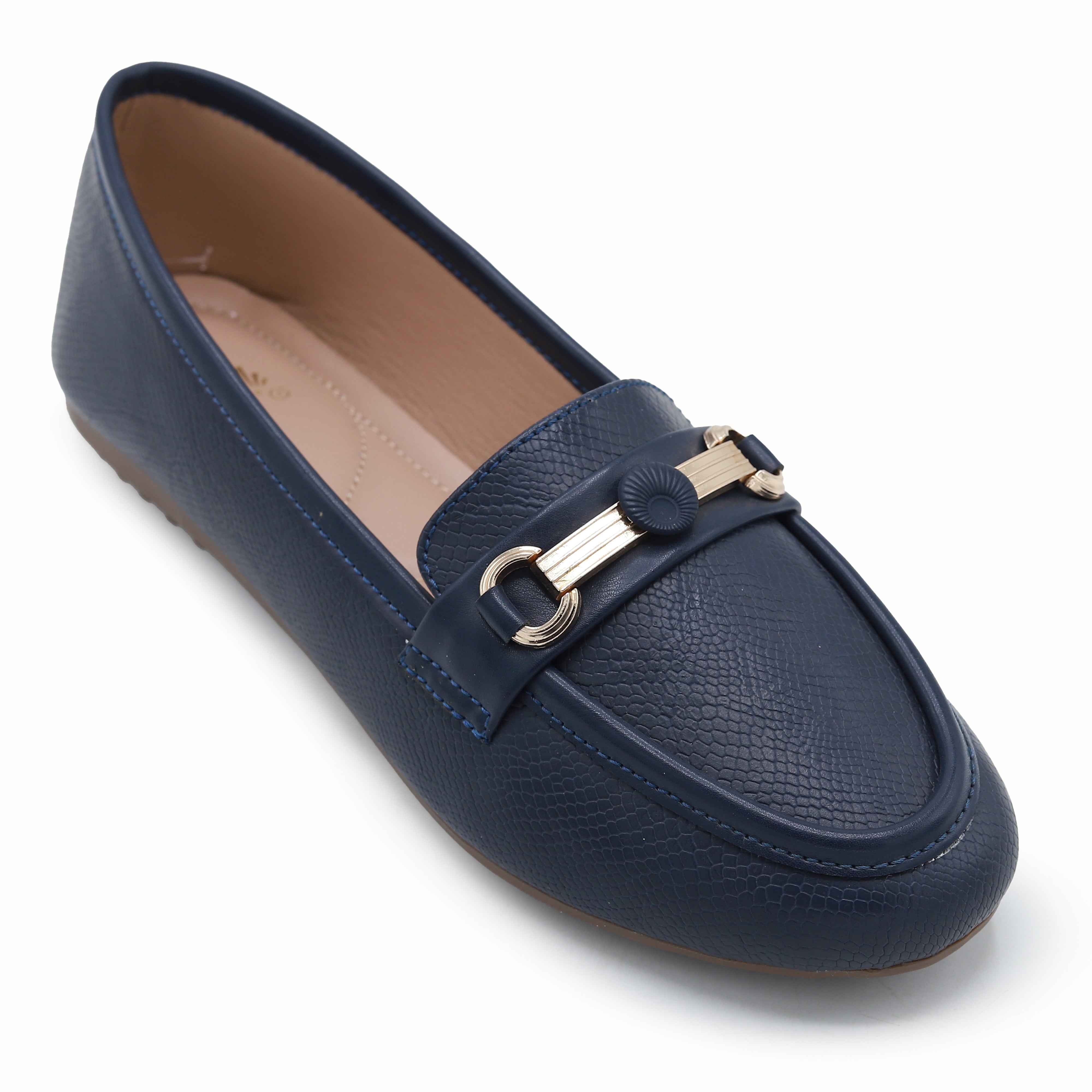 Navy Blue Textured Loafer Shoes 8004394