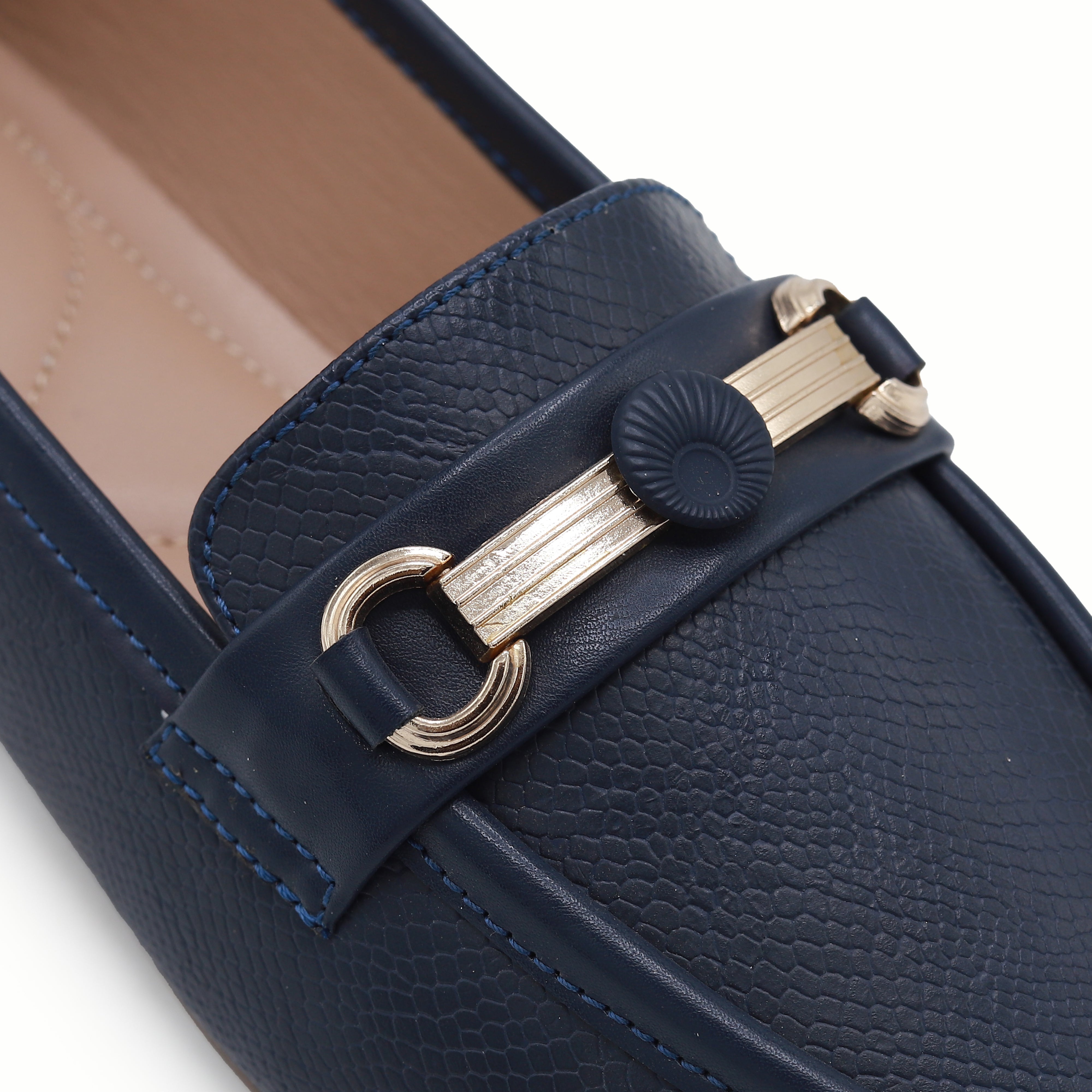 Navy Blue Textured Loafer Shoes 8004394