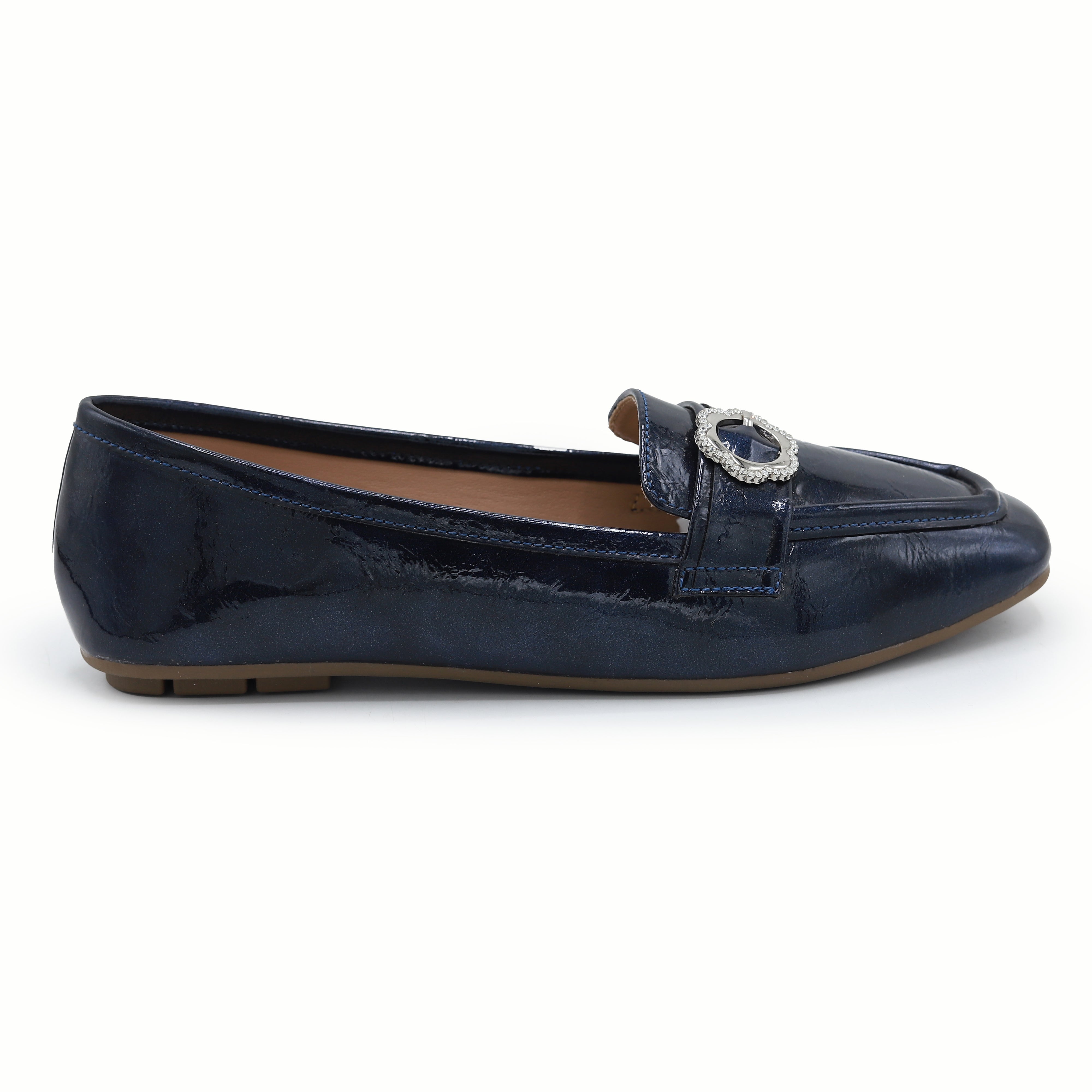 Navy Metallic Loafer Flats  For Women's  8004415