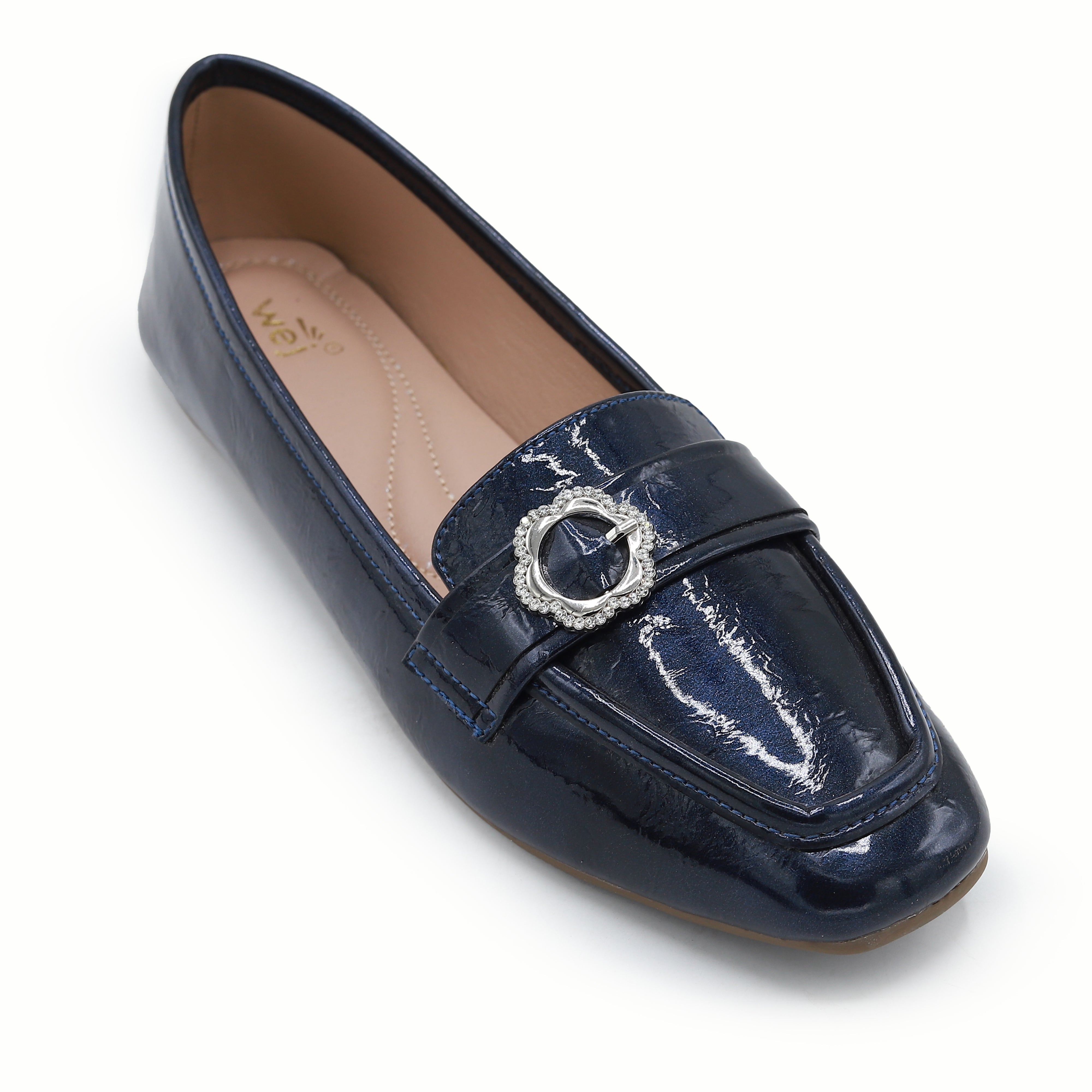 Navy Metallic Loafer Flats  For Women's  8004415