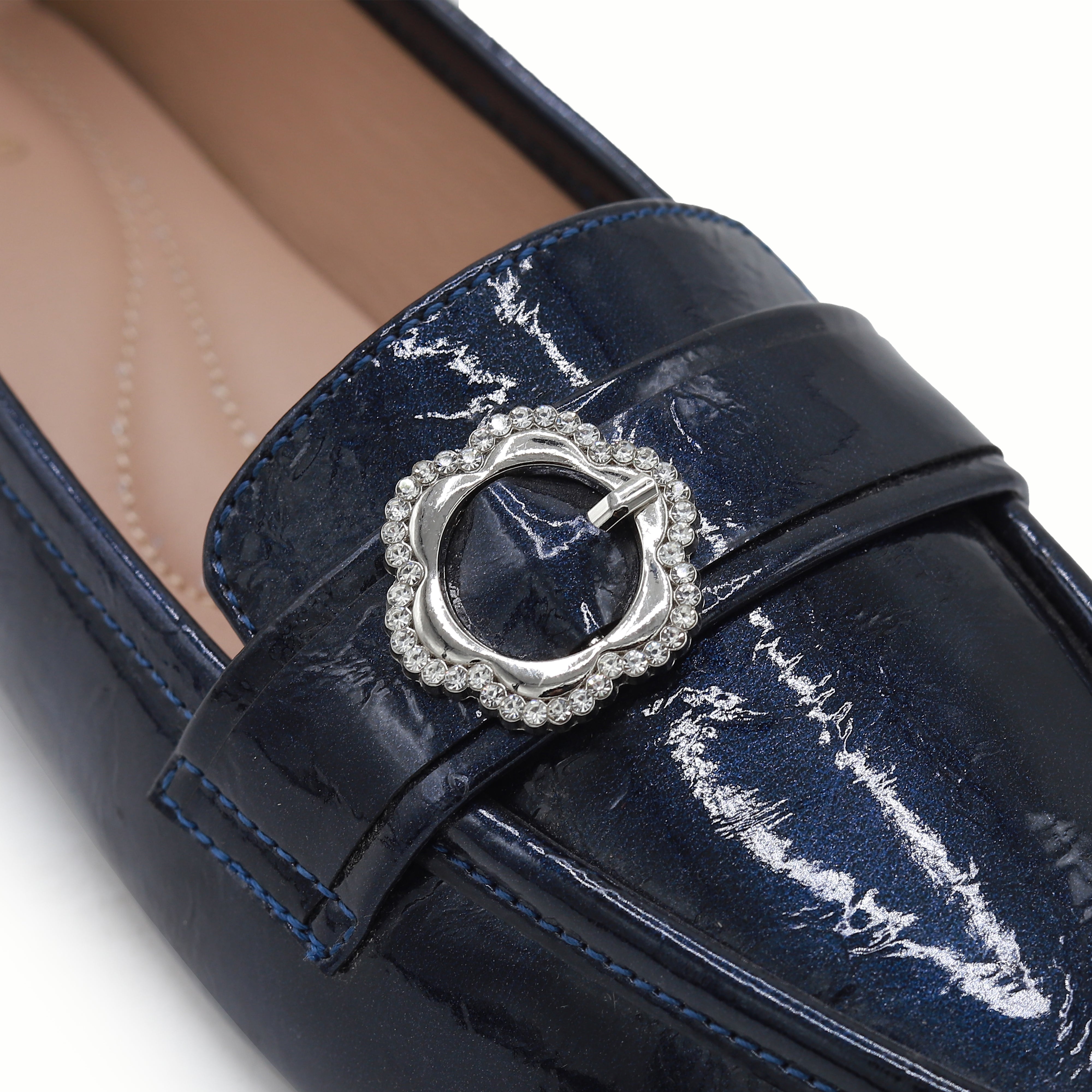 Navy Metallic Loafer Flats  For Women's  8004415