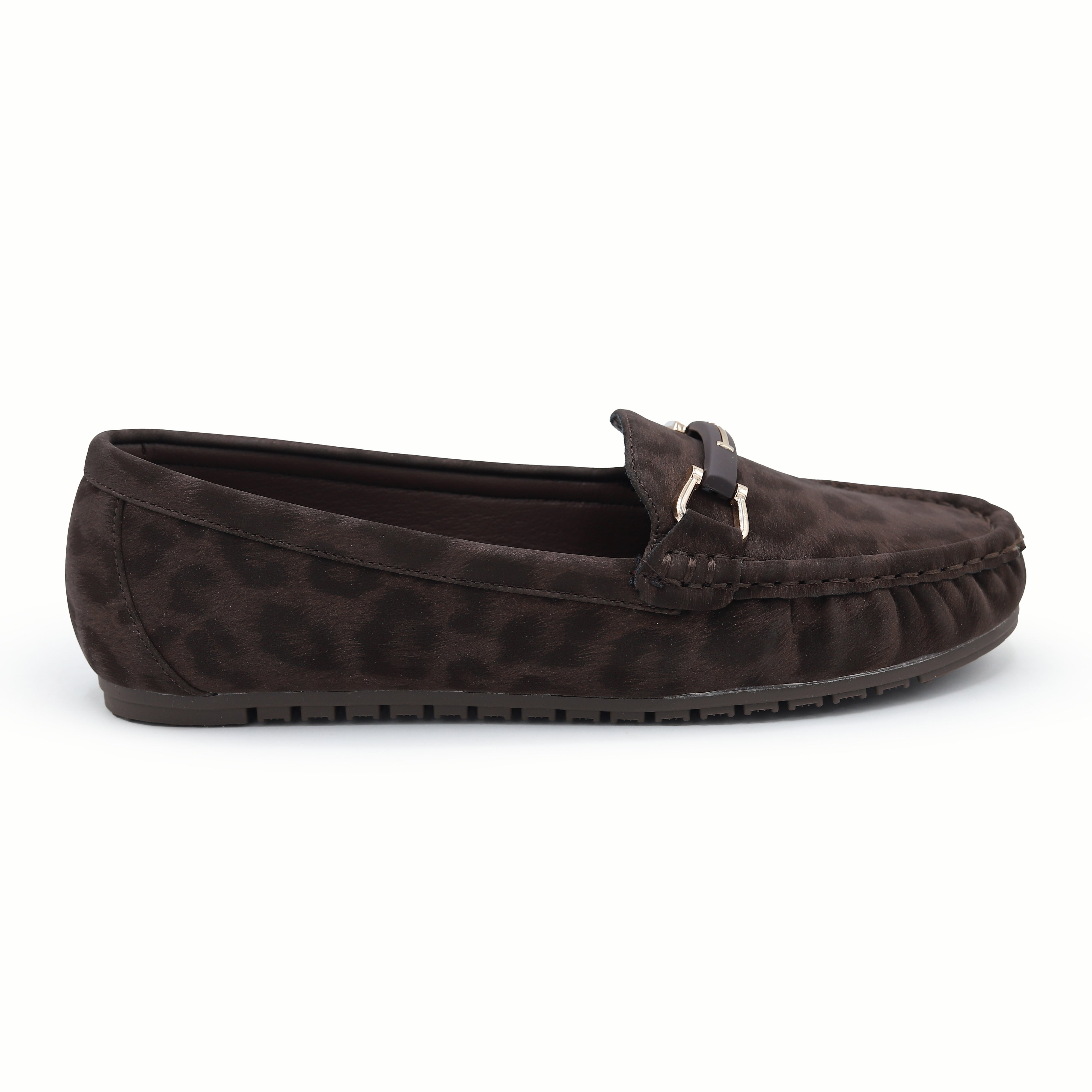Classic Brown Textured Loafers with Buckle 8004343 Coffee