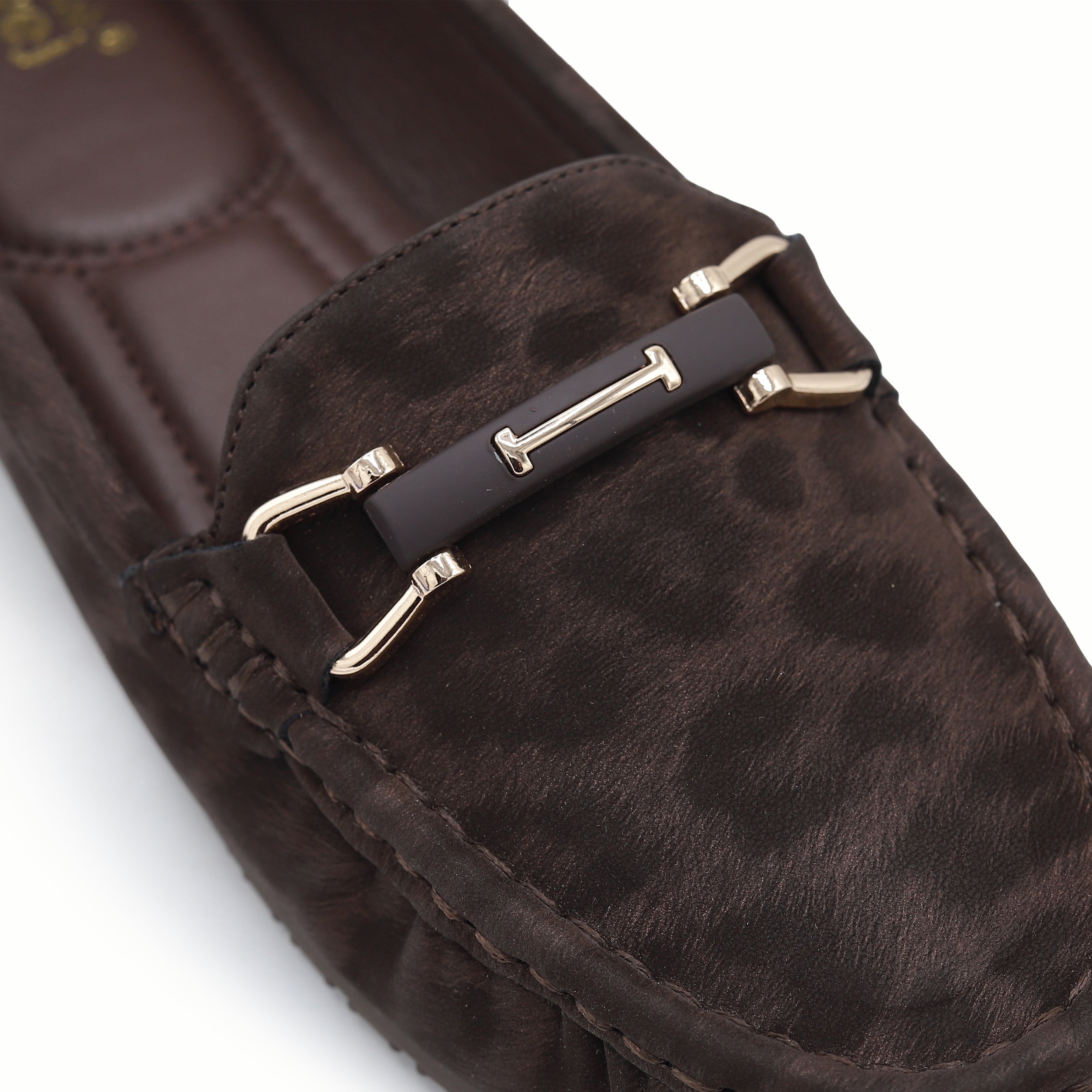 Classic Brown Textured Loafers with Buckle 8004343 Coffee