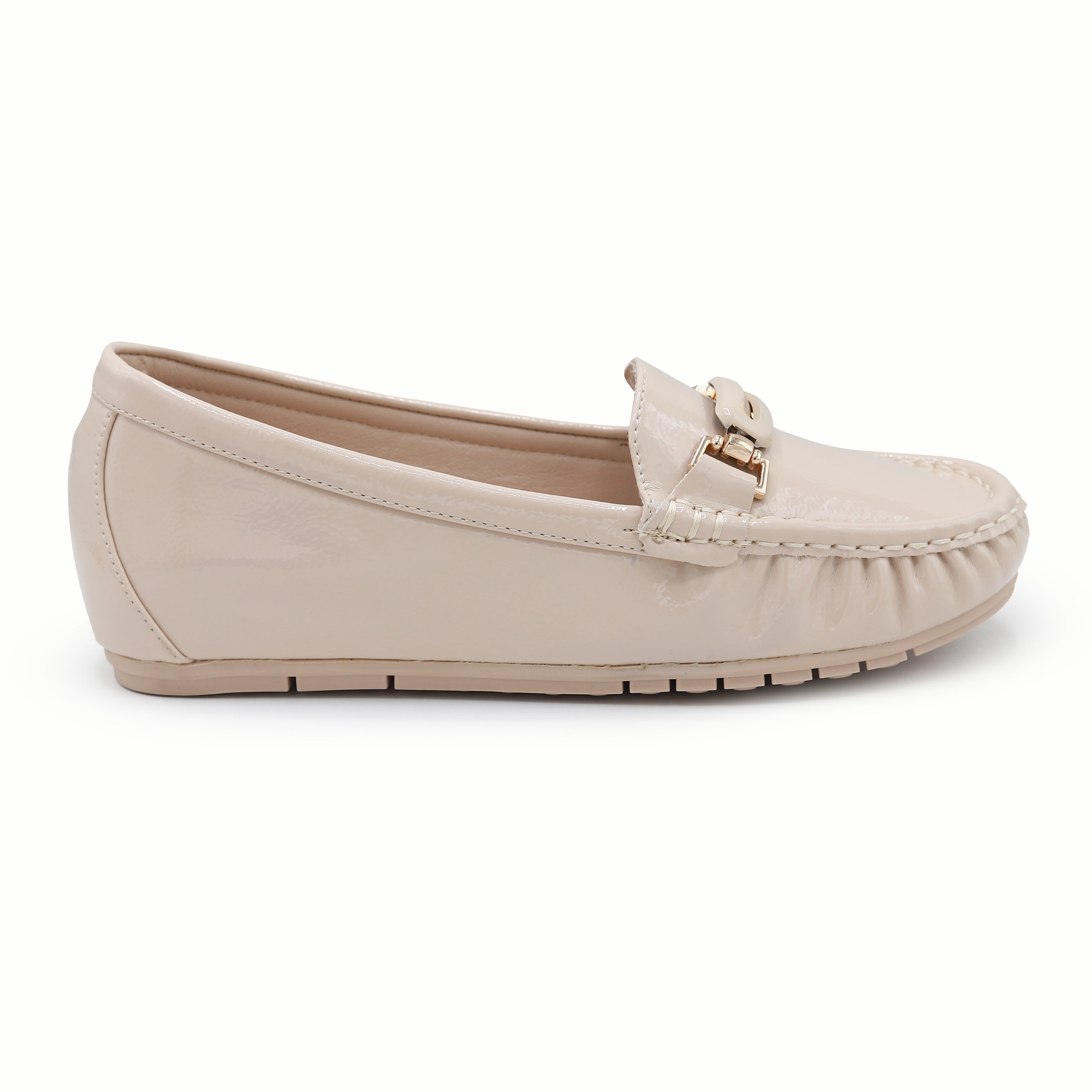 Patent Loafers Women's Slip-On Flat Footwear 8004357 Beige