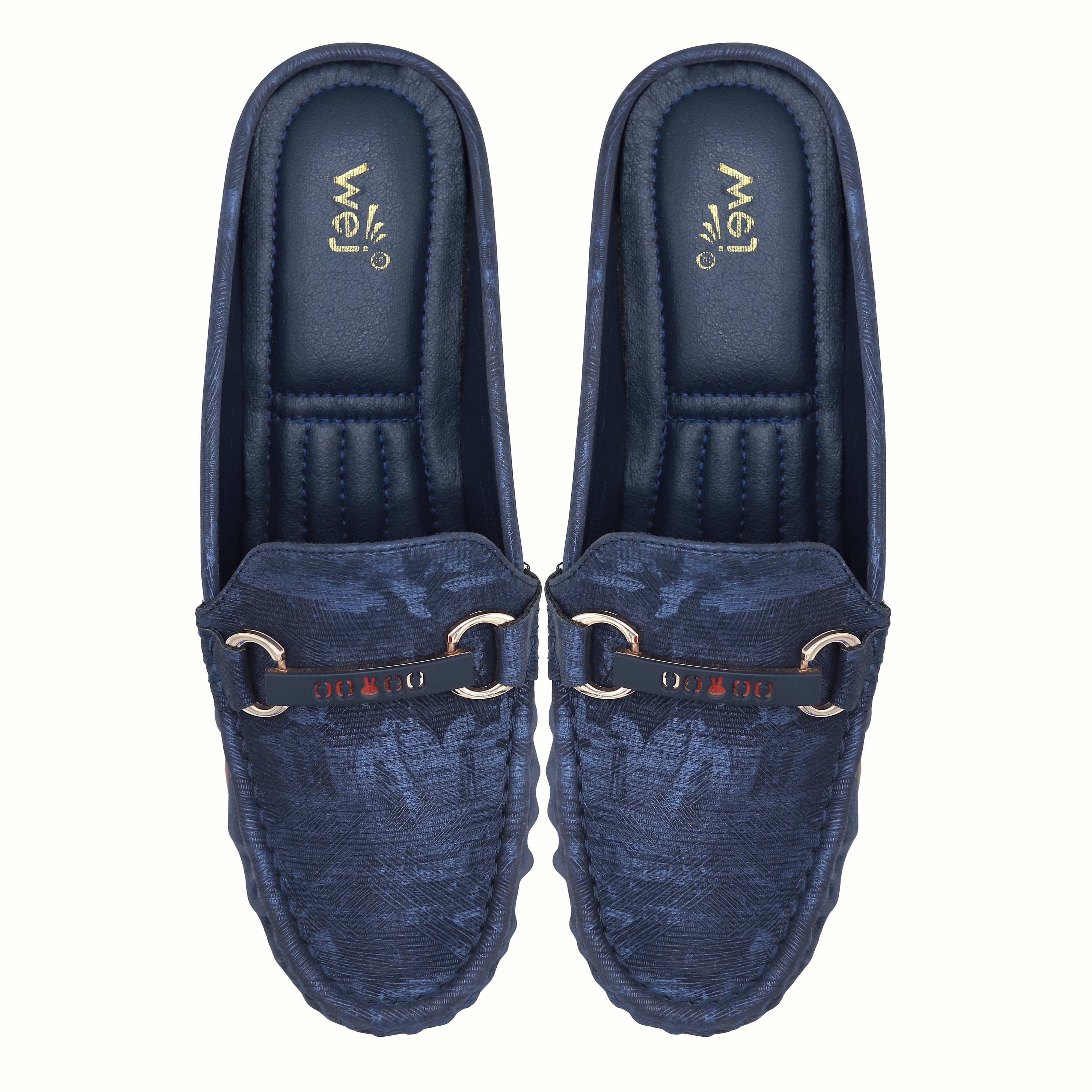 Chic Navy Blue Textured Loafer Mules 8007225 Navy