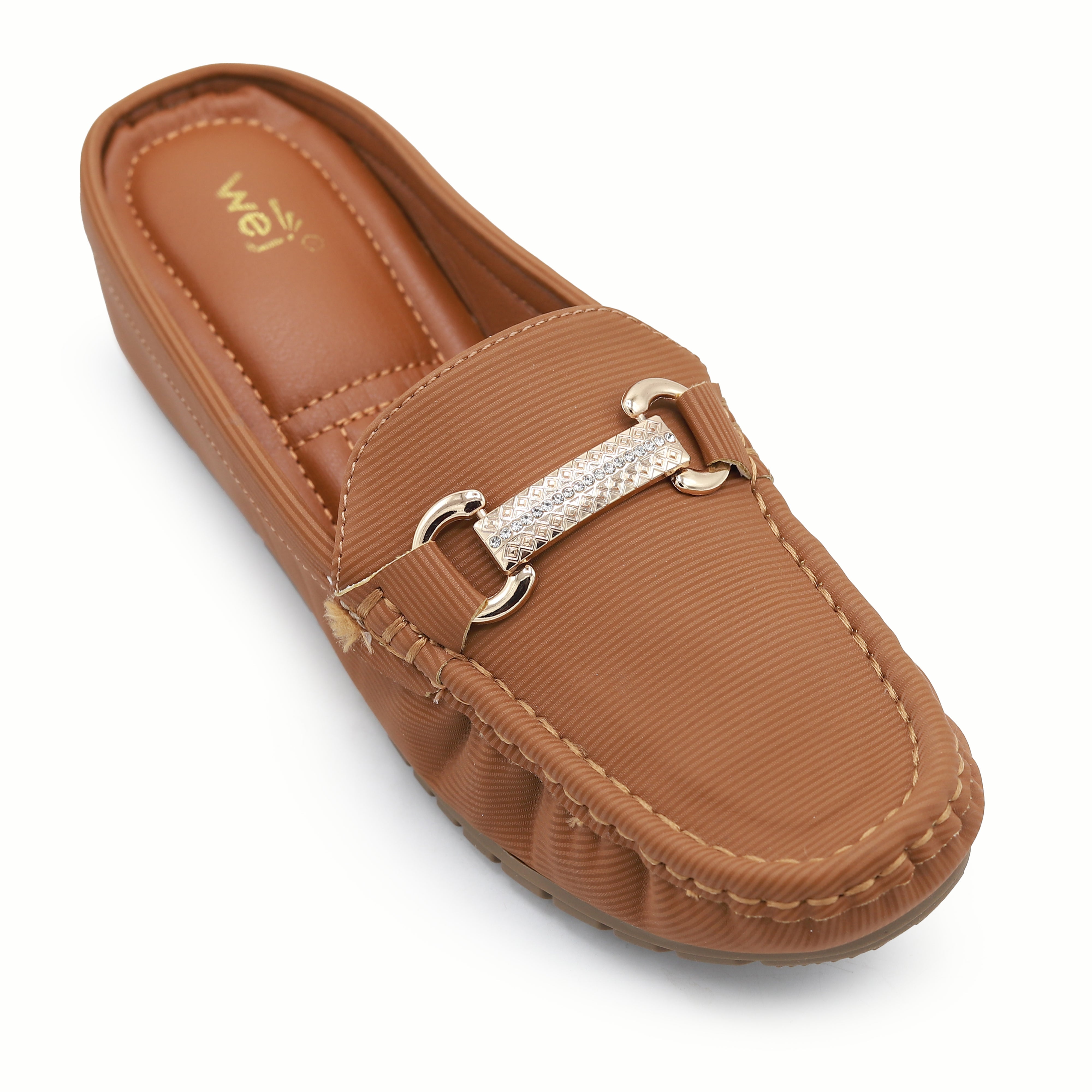 Chic Tan Loafer Mules with Crystal Buckle 8007224 Tan