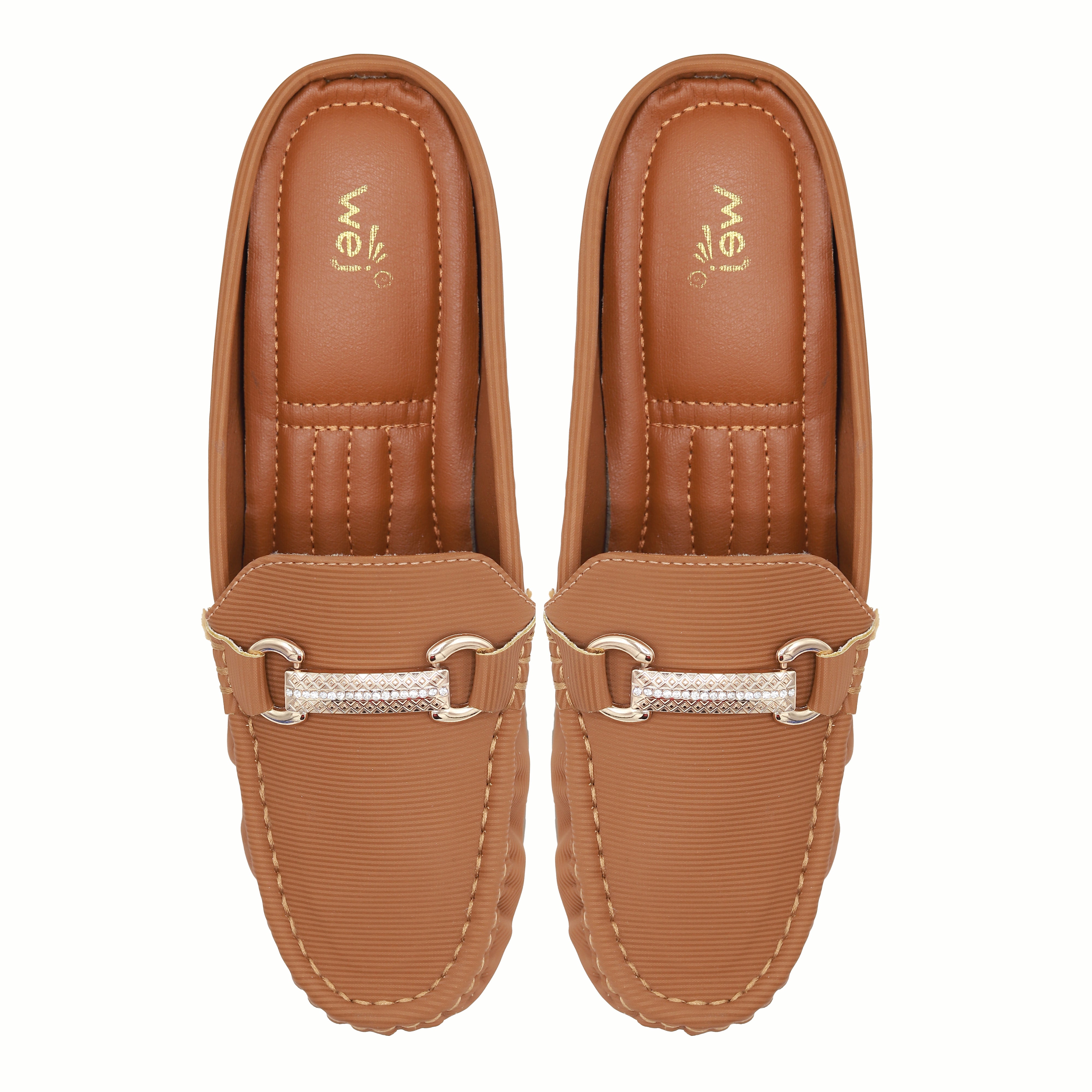 Chic Tan Loafer Mules with Crystal Buckle 8007224 Tan