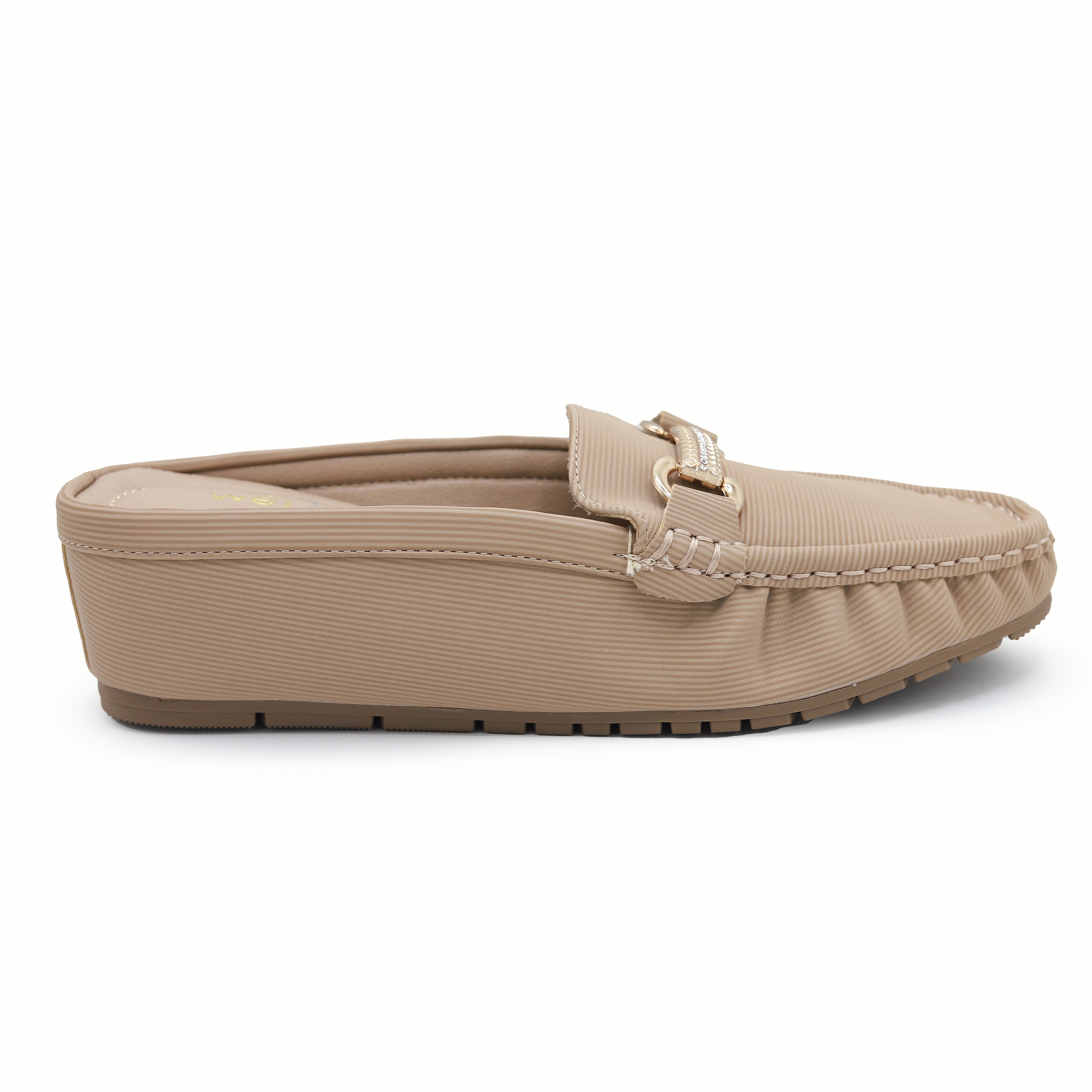 Chic Beige Textured Loafer Mules 8007224 Khaki