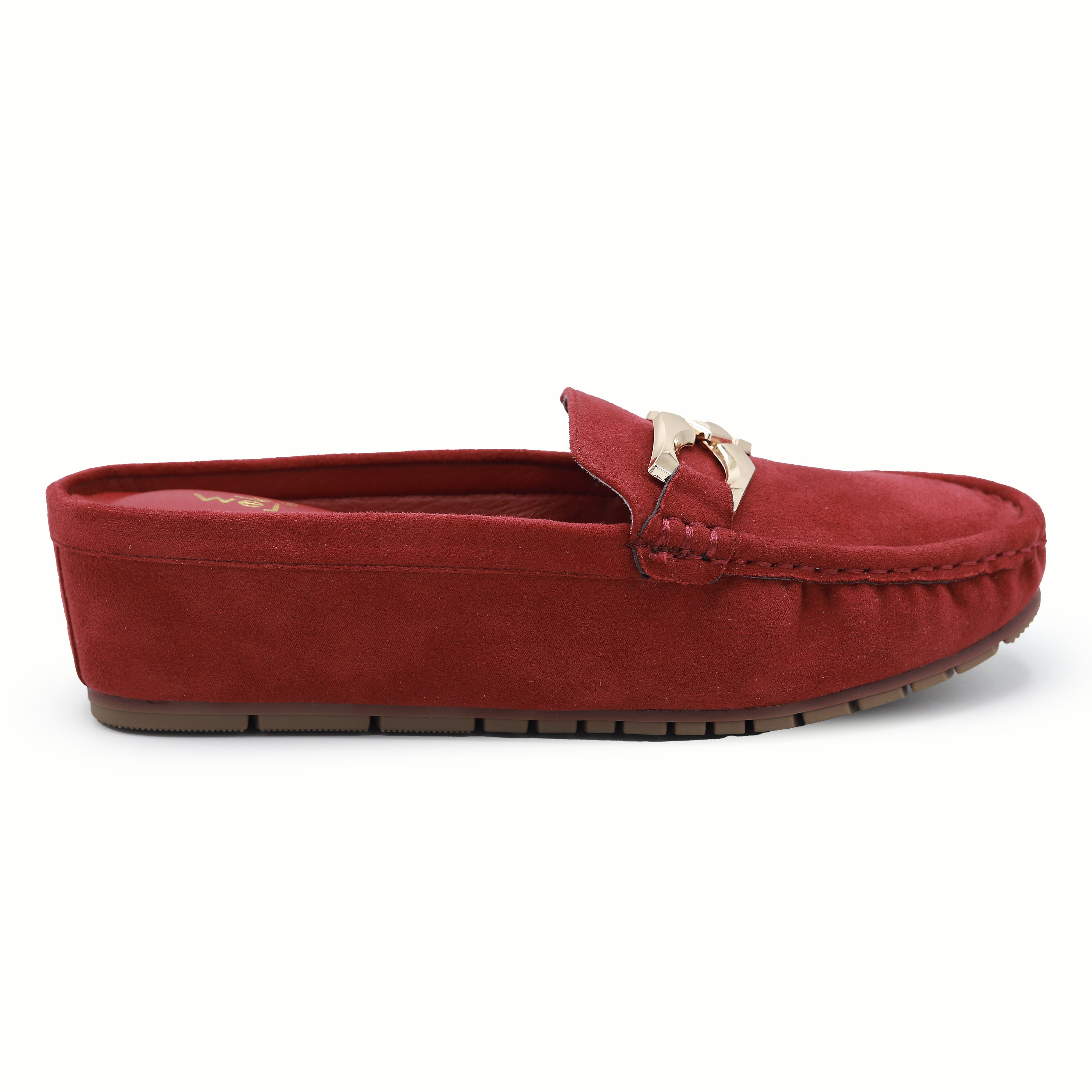 Chic Red Suede Loafer Half Mules 8007221 Maroon