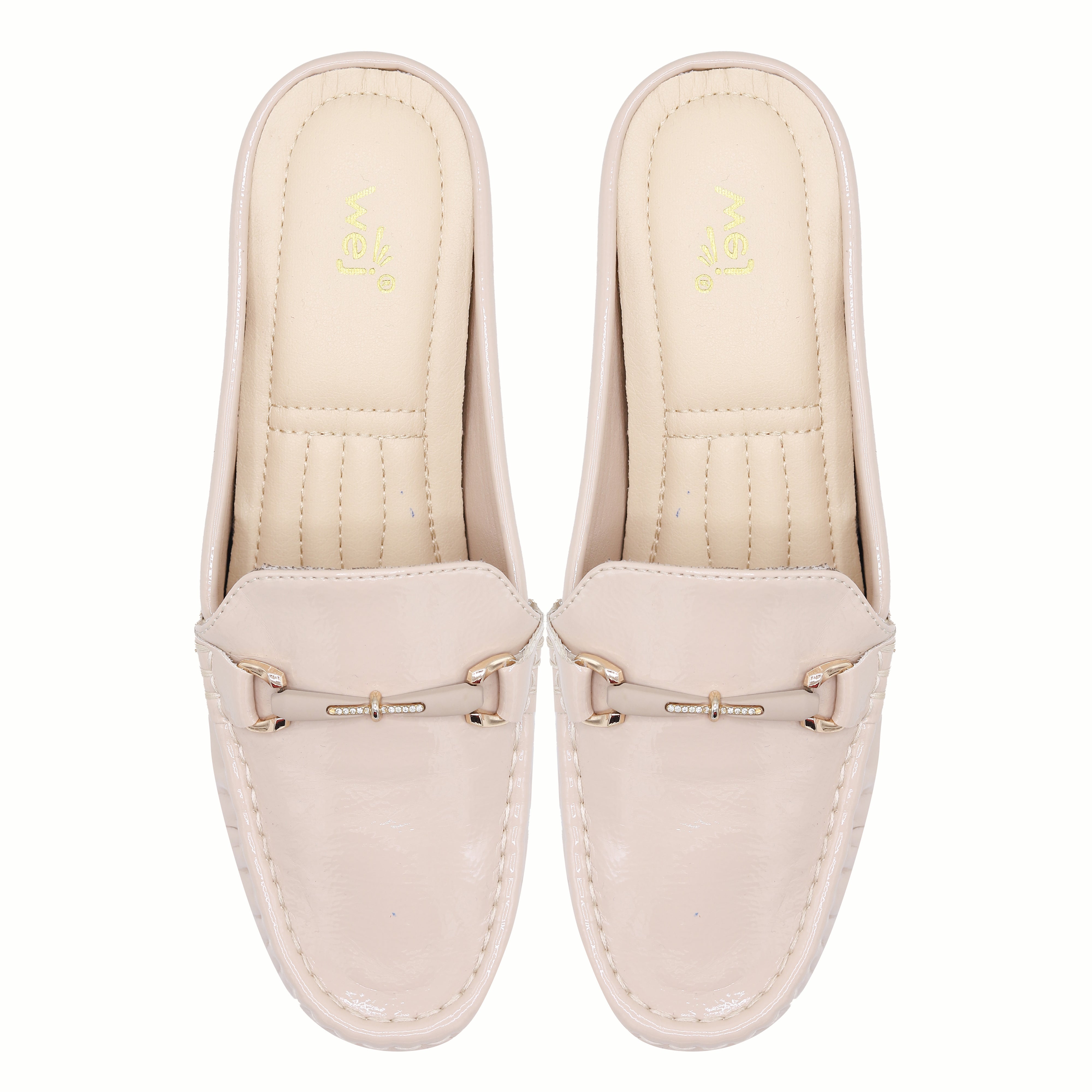 Patent Loafer Mules Women's Wedge Half Shoes 8007217 Beige
