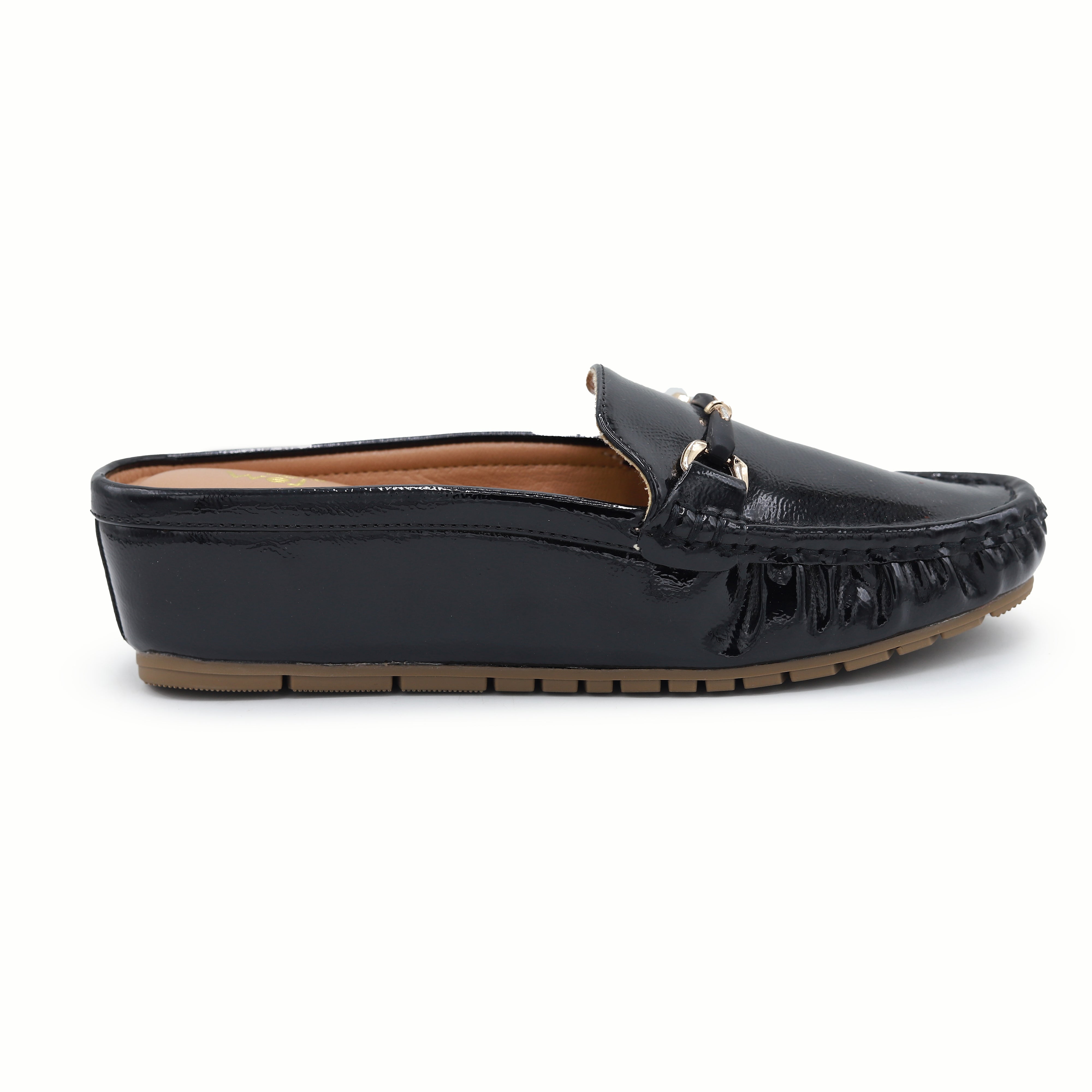 Patent Women's Comfortable Wedge Half Shoes 8007217 Black