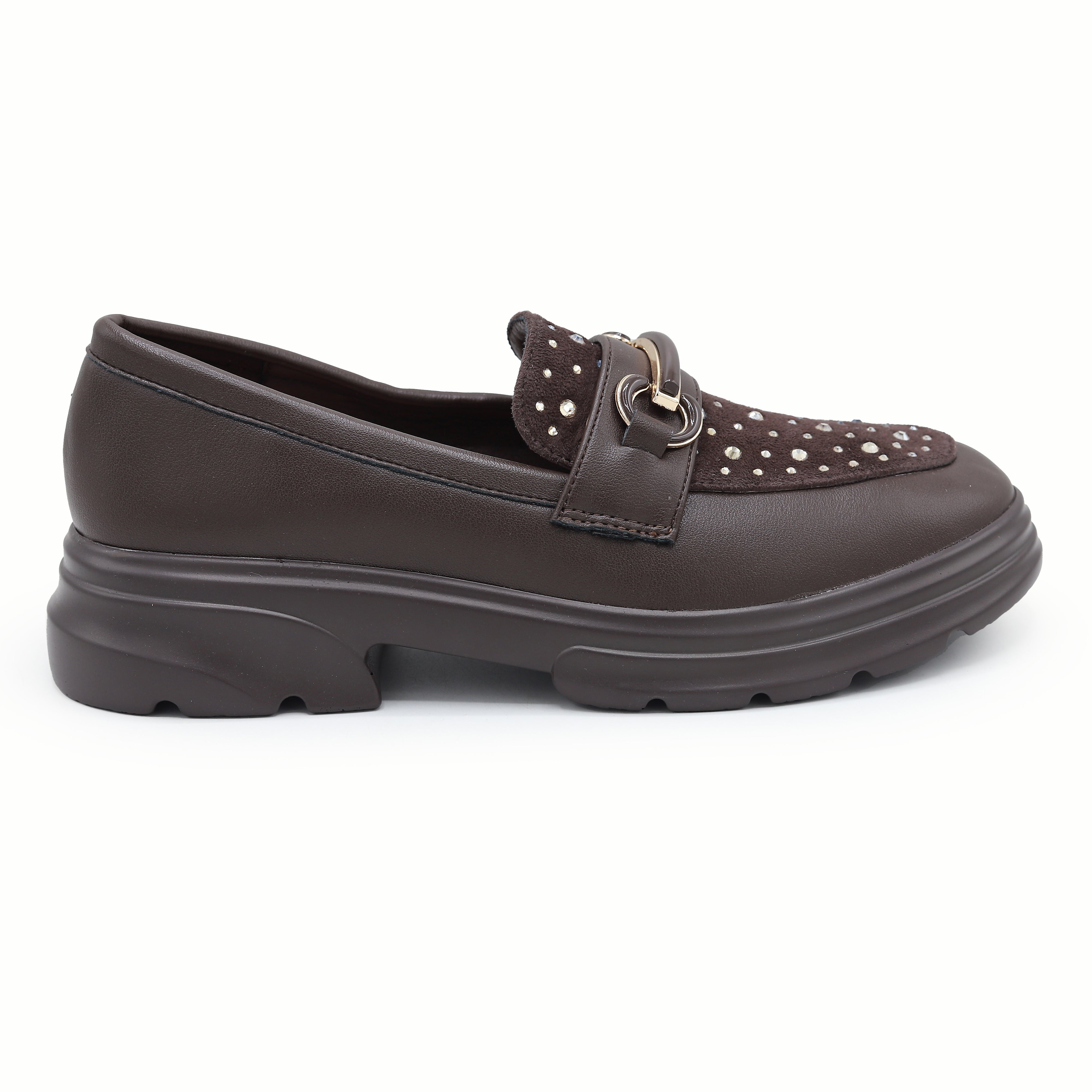 Modern Brown Chunky Loafers with Crystal Detail 8004428 Coffee