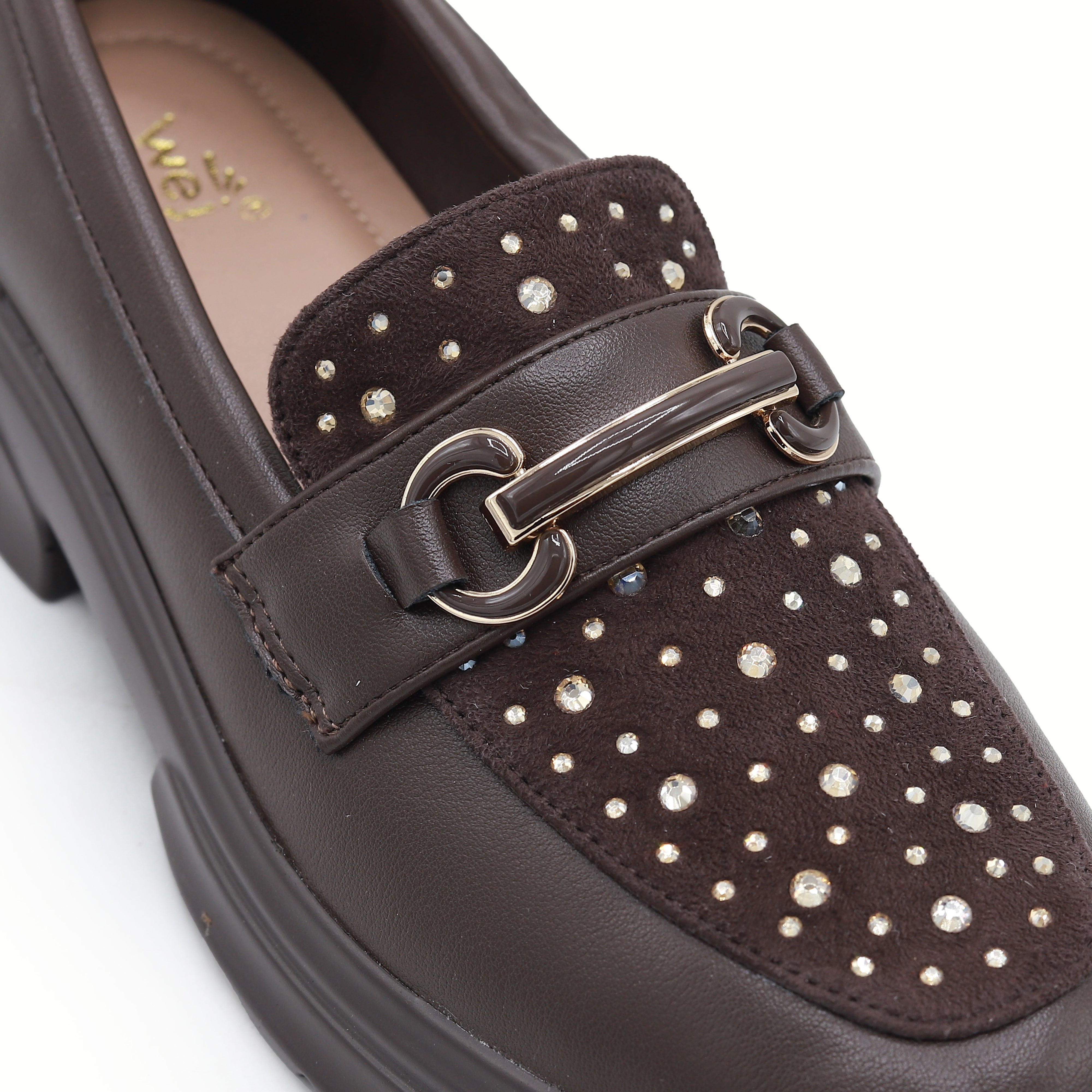 Modern Brown Chunky Loafers with Crystal Detail 8004428 Coffee