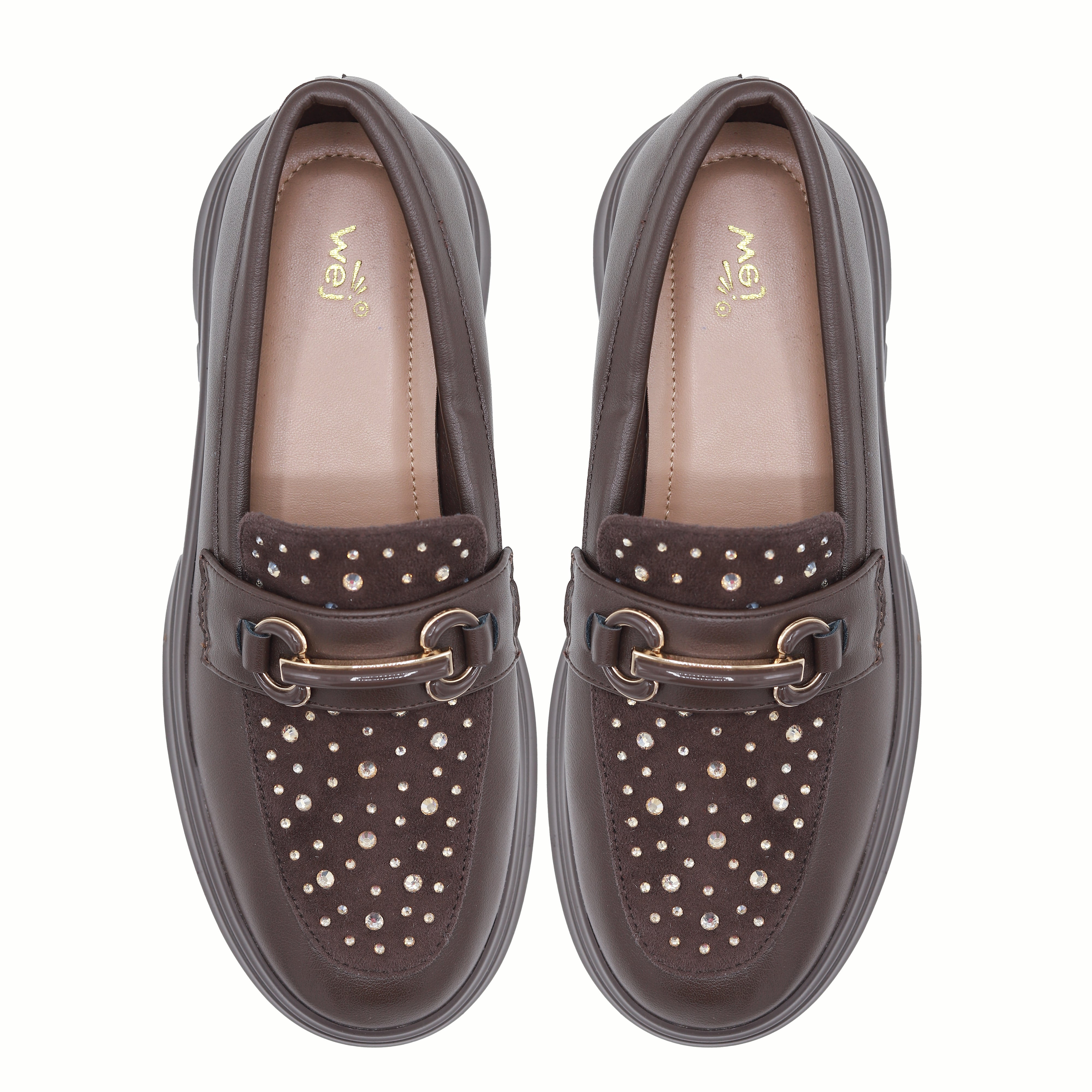 Modern Brown Chunky Loafers with Crystal Detail 8004428 Coffee
